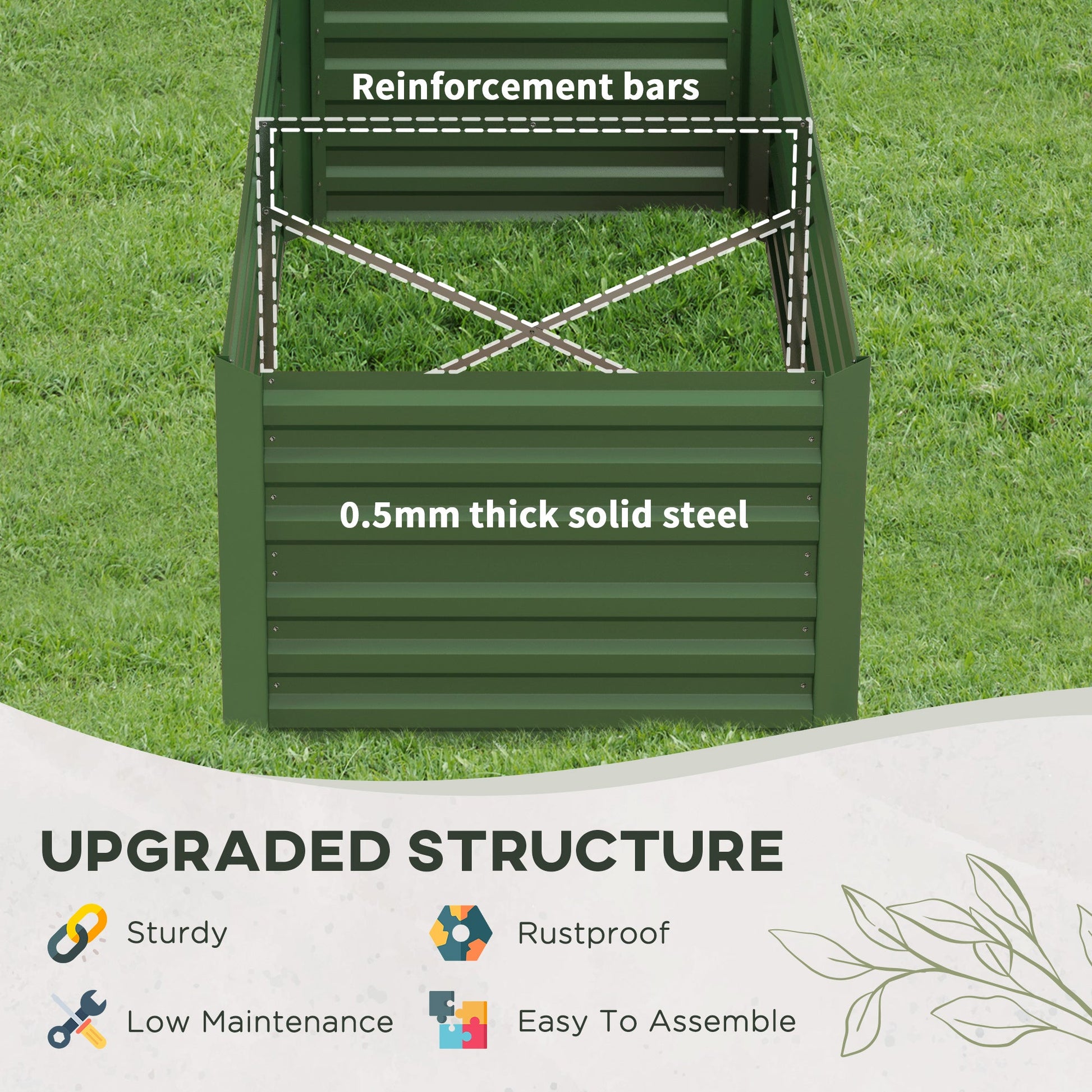 Raised Garden Bed, 6' x 3' x 2' Galvanized Steel Planters for Outdoor Plants with Multi-reinforced Rods for Vegetables, Flowers and Herbs, Green