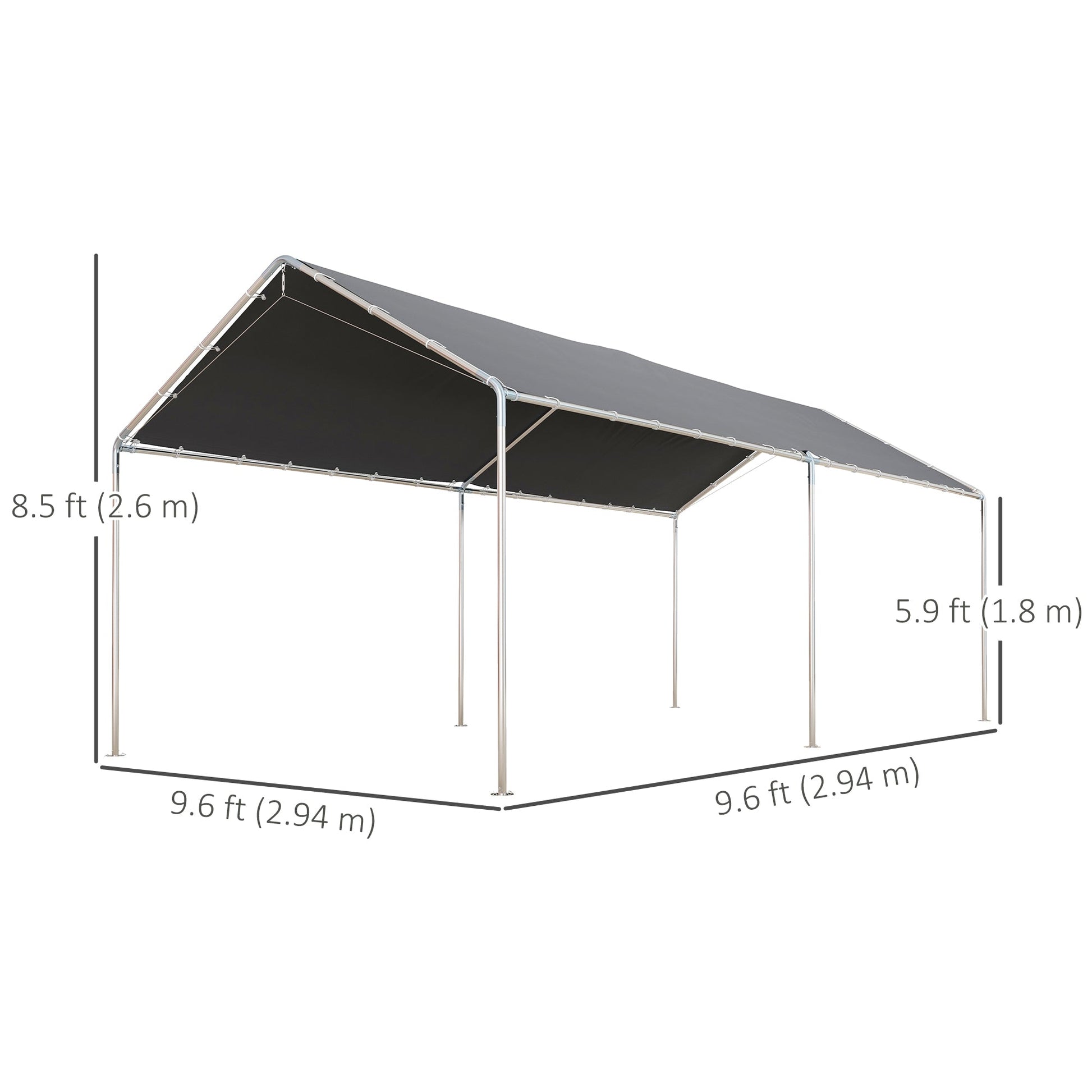 10' x 20' Carport Heavy Duty Galvanized Car Canopy with Included Anchor Kit, 3 Reinforced Steel Cables, Grey