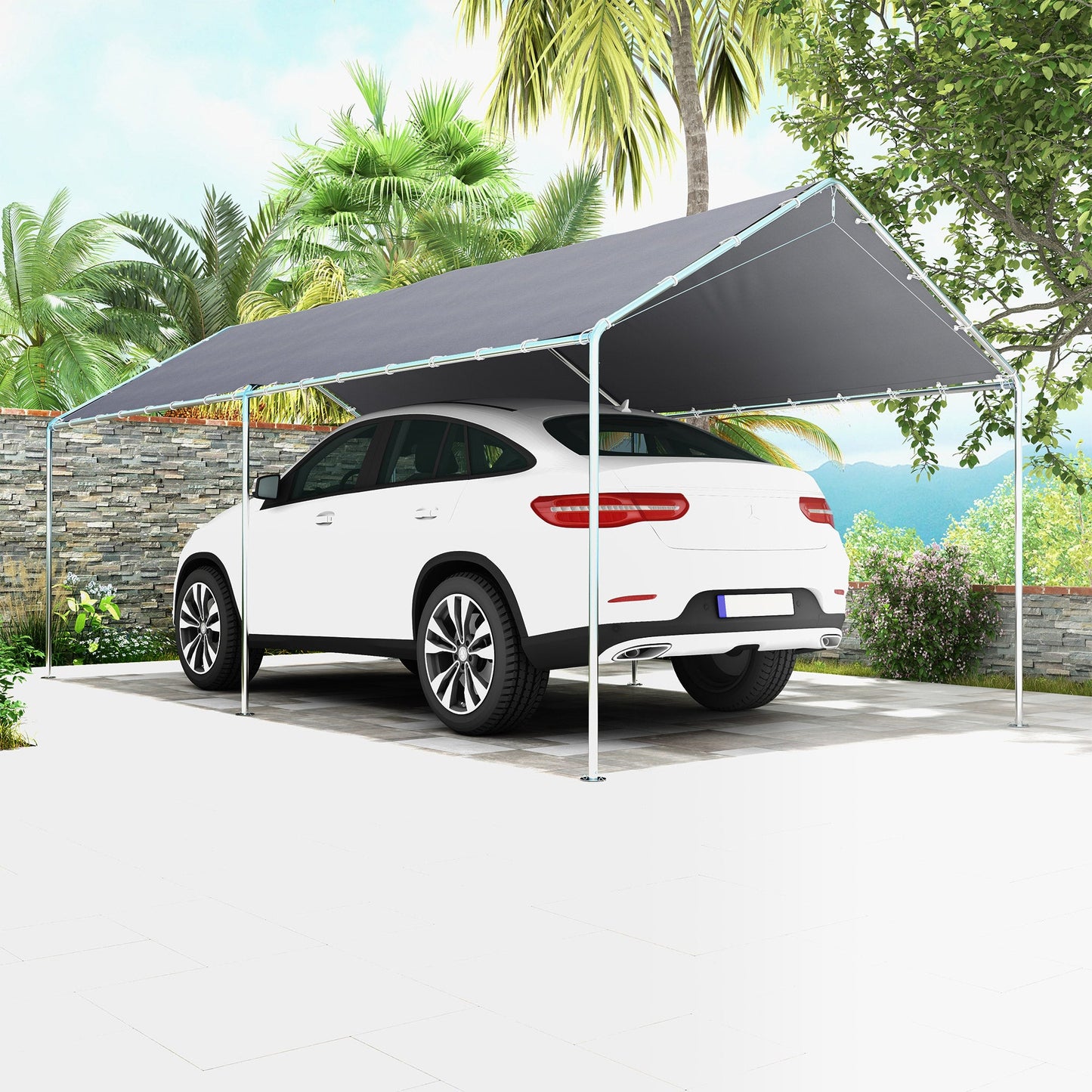 10' x 20' Carport Heavy Duty Galvanized Car Canopy with Included Anchor Kit, 3 Reinforced Steel Cables, Grey