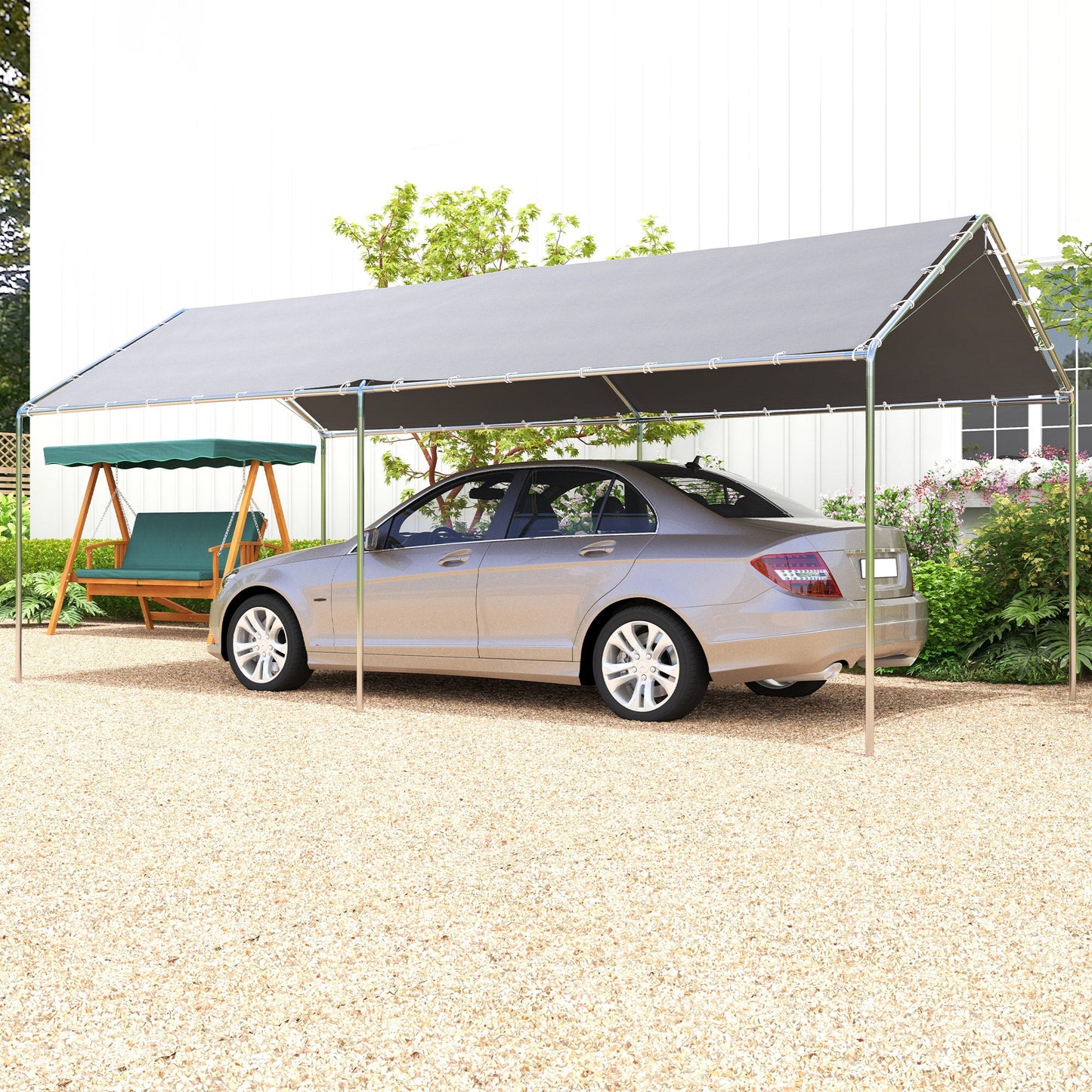 10' x 20' Carport Heavy Duty Galvanized Car Canopy with Included Anchor Kit, 3 Reinforced Steel Cables, Grey