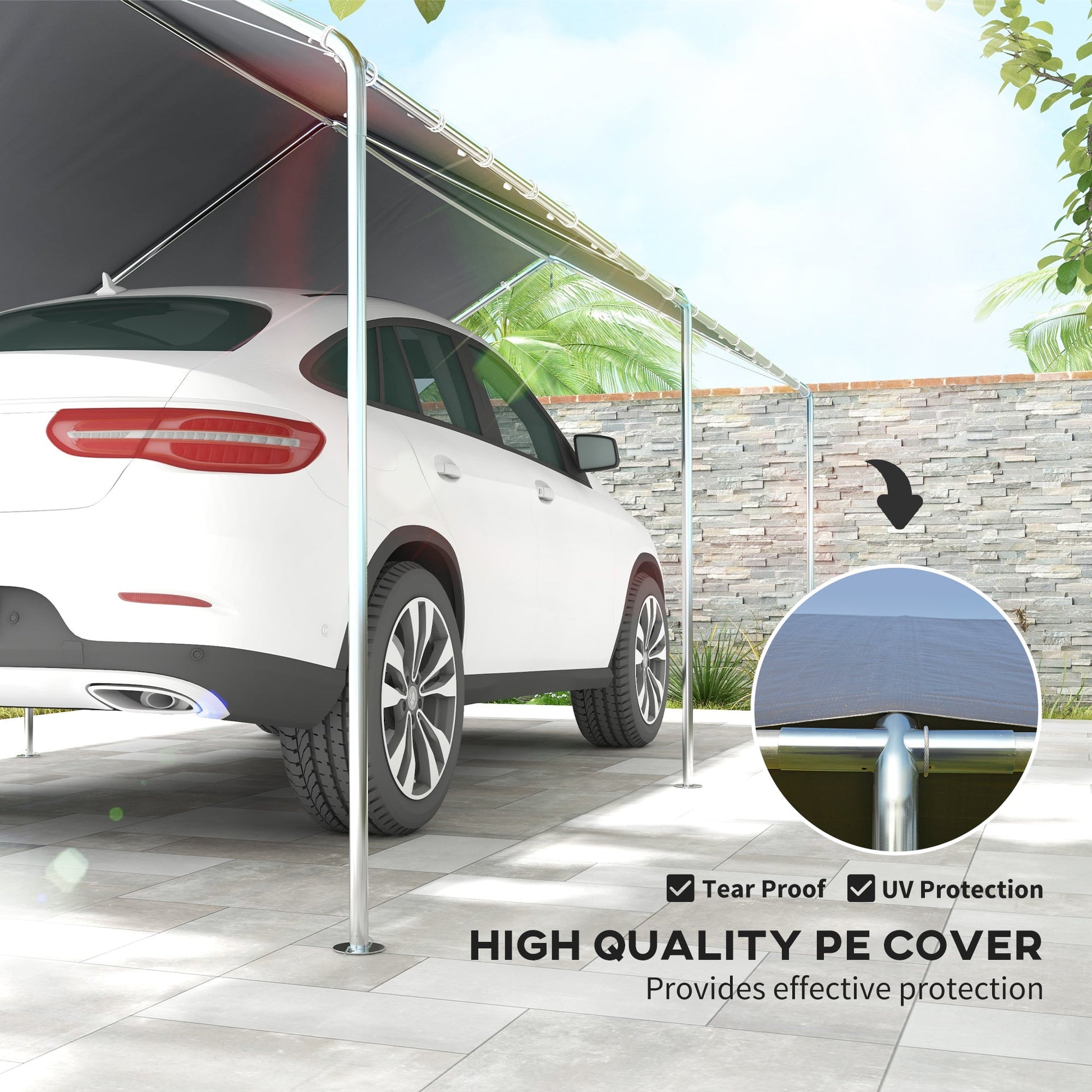10' x 20' Carport Heavy Duty Galvanized Car Canopy with Included Anchor Kit, 3 Reinforced Steel Cables, Grey