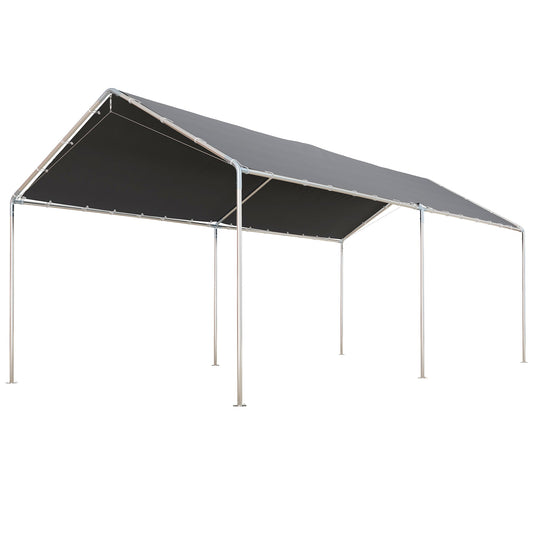 10' x 20' Carport Heavy Duty Galvanized Car Canopy with Included Anchor Kit, 3 Reinforced Steel Cables, Grey