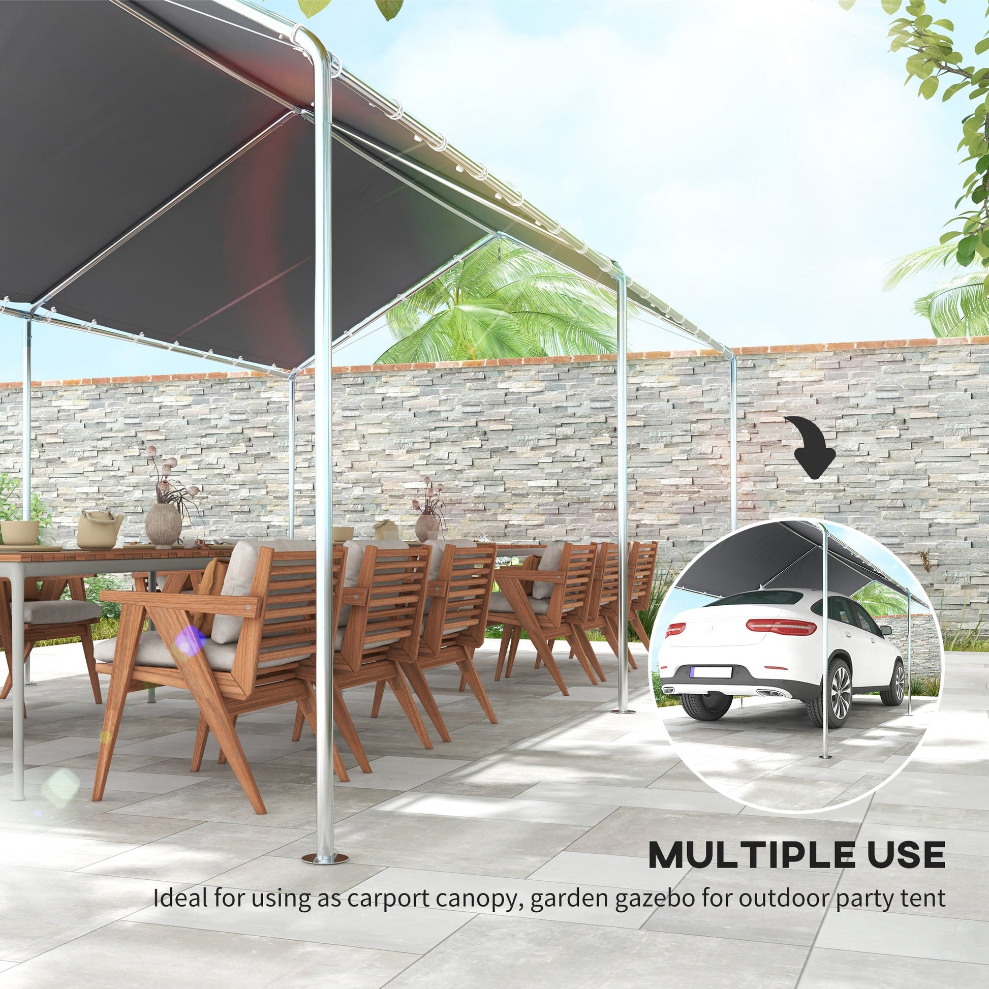 10' x 20' Carport Heavy Duty Galvanized Car Canopy with Included Anchor Kit, 3 Reinforced Steel Cables, Grey