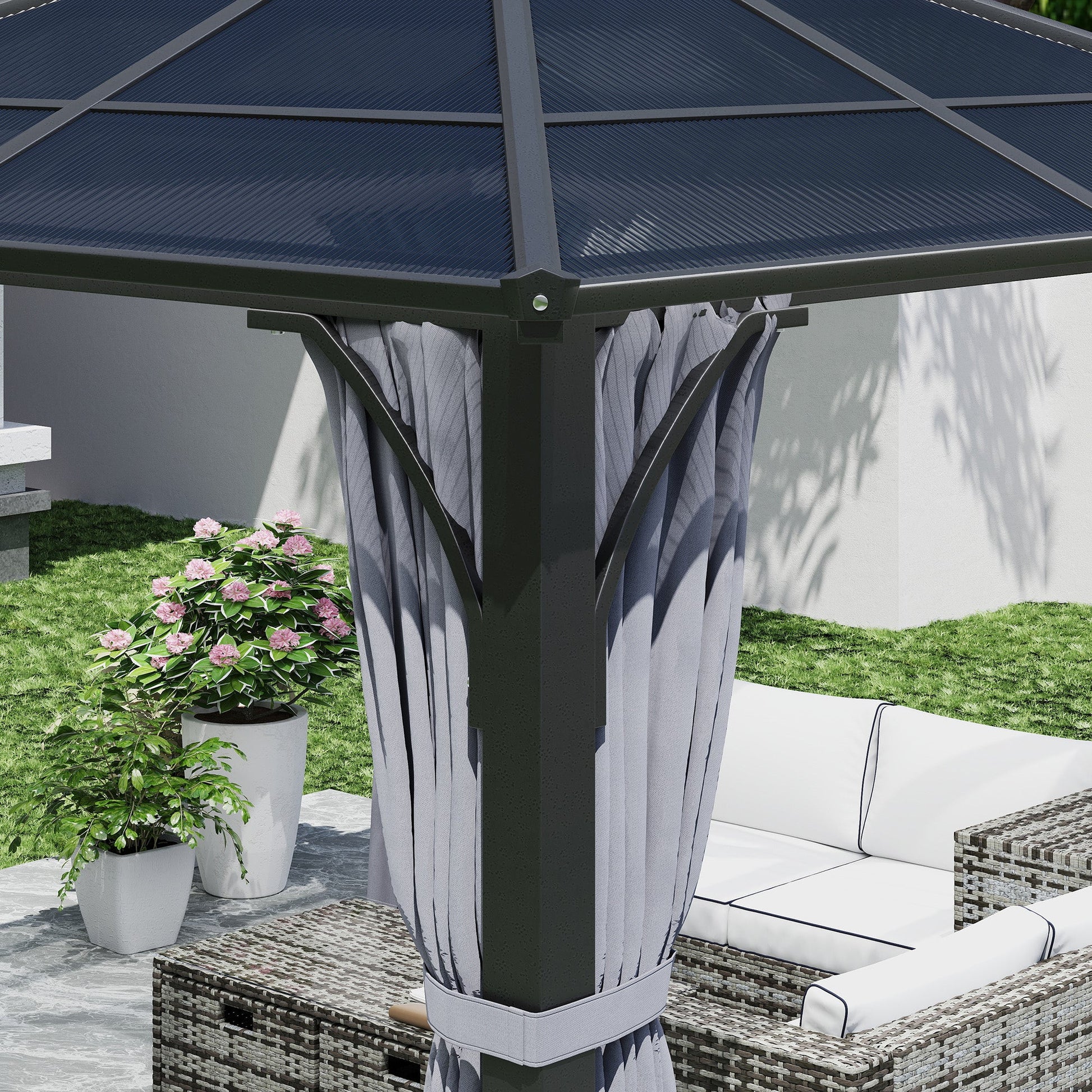 10' x 10' Hardtop Gazebo Canopy with 7mm Double Polycarbonate Roof, Outdoor Gazebo Permanent Pavilion with Netting and Curtains for Patio, Garden, Backyard, Lawn, Deck