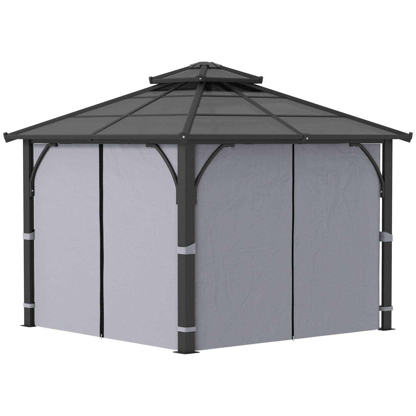 10' x 10' Hardtop Gazebo Canopy with 7mm Double Polycarbonate Roof, Outdoor Gazebo Permanent Pavilion with Netting and Curtains for Patio, Garden, Backyard, Lawn, Deck