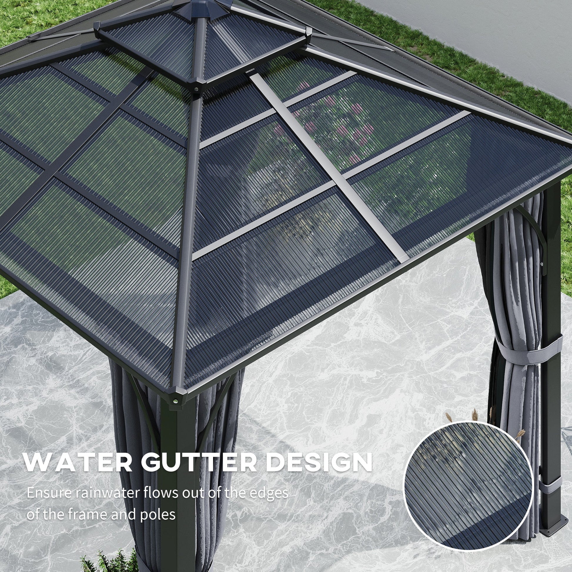 10' x 10' Hardtop Gazebo Canopy with 7mm Double Polycarbonate Roof, Outdoor Gazebo Permanent Pavilion with Netting and Curtains for Patio, Garden, Backyard, Lawn, Deck