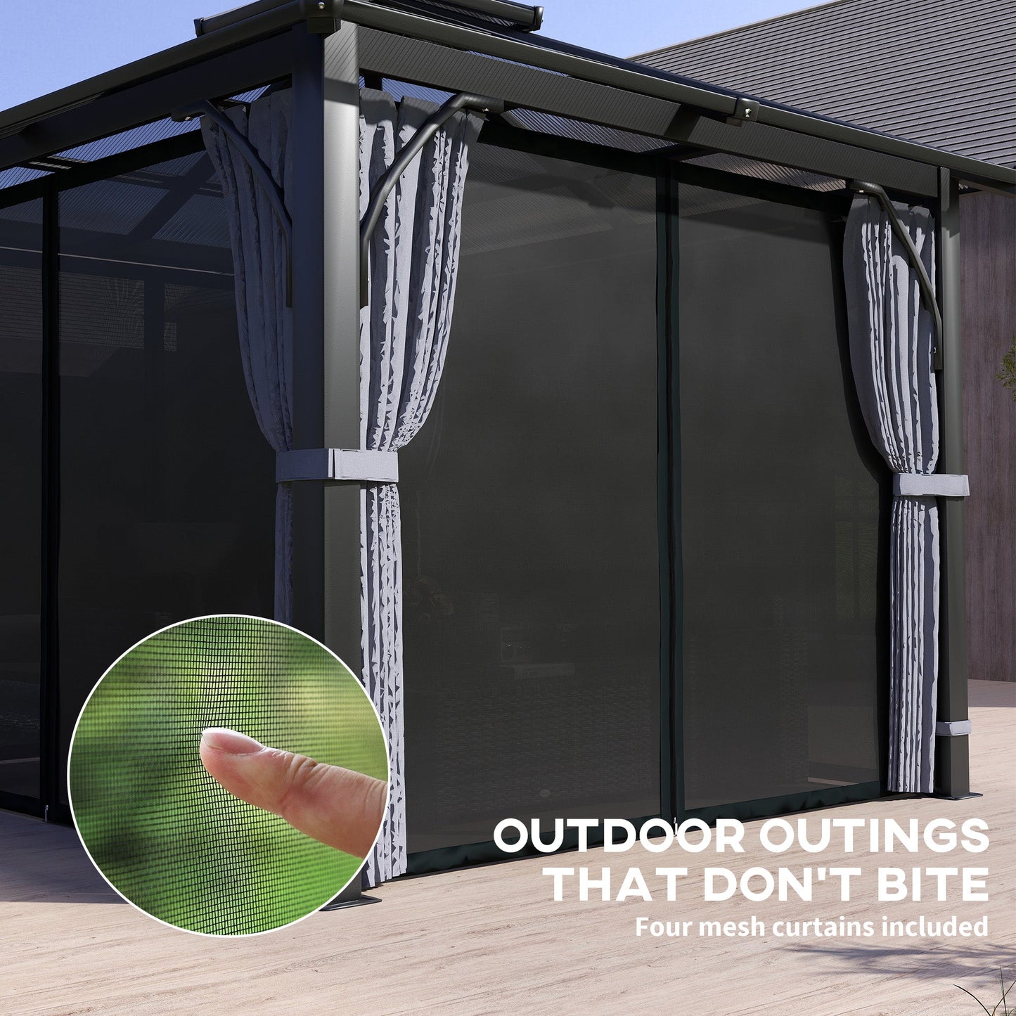 10' x 10' Hardtop Gazebo Canopy with 7mm Double Polycarbonate Roof, Outdoor Gazebo Permanent Pavilion with Netting and Curtains for Patio, Garden, Backyard, Lawn, Deck