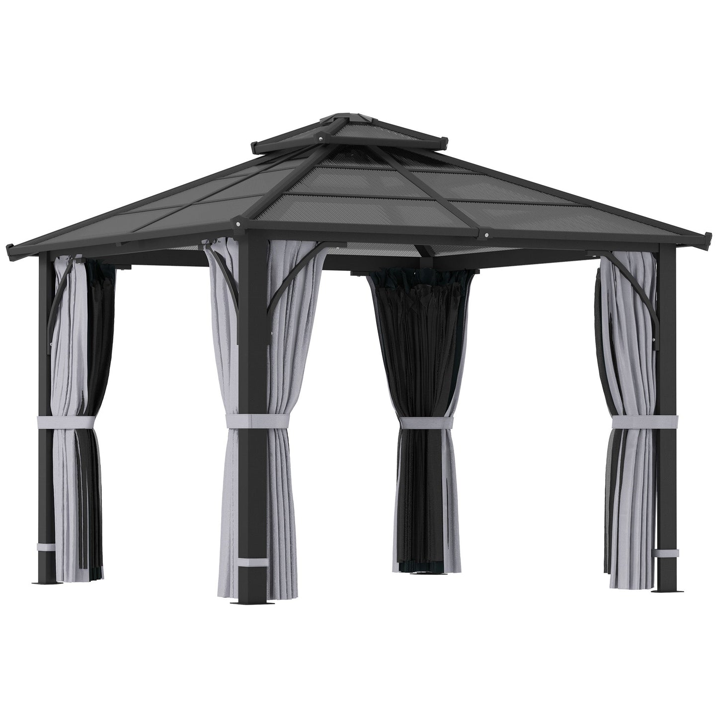 10' x 10' Hardtop Gazebo Canopy with 7mm Double Polycarbonate Roof, Outdoor Gazebo Permanent Pavilion with Netting and Curtains for Patio, Garden, Backyard, Lawn, Deck