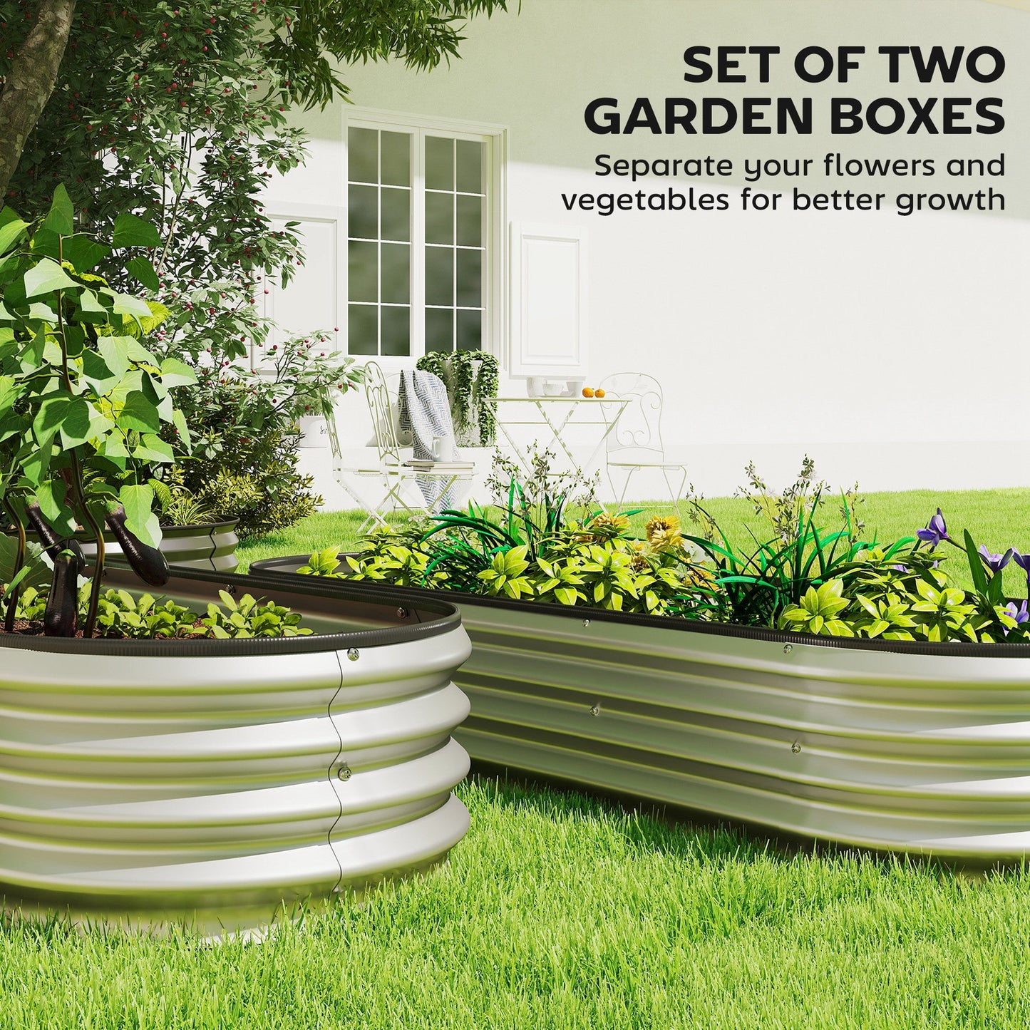 2Pcs Galvanized Raised Garden Bed, 6 x 2 x 1 ft Modular Metal Garden Beds with Rubber Strip Edging, Oval Outdoor Planter Box for Vegetables, Flowers, Herbs, Silver