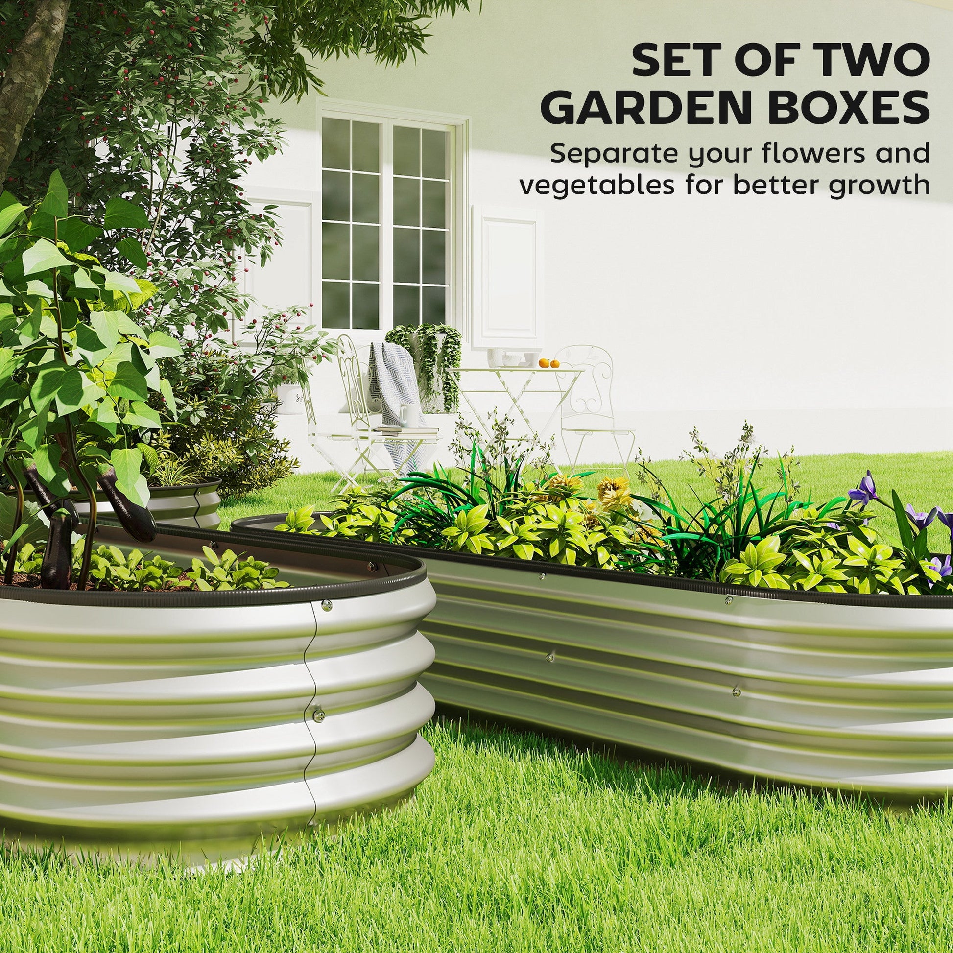 2Pcs Galvanized Raised Garden Bed, 6 x 2 x 1 ft Modular Metal Garden Beds with Rubber Strip Edging, Oval Outdoor Planter Box for Vegetables, Flowers, Herbs, Silver