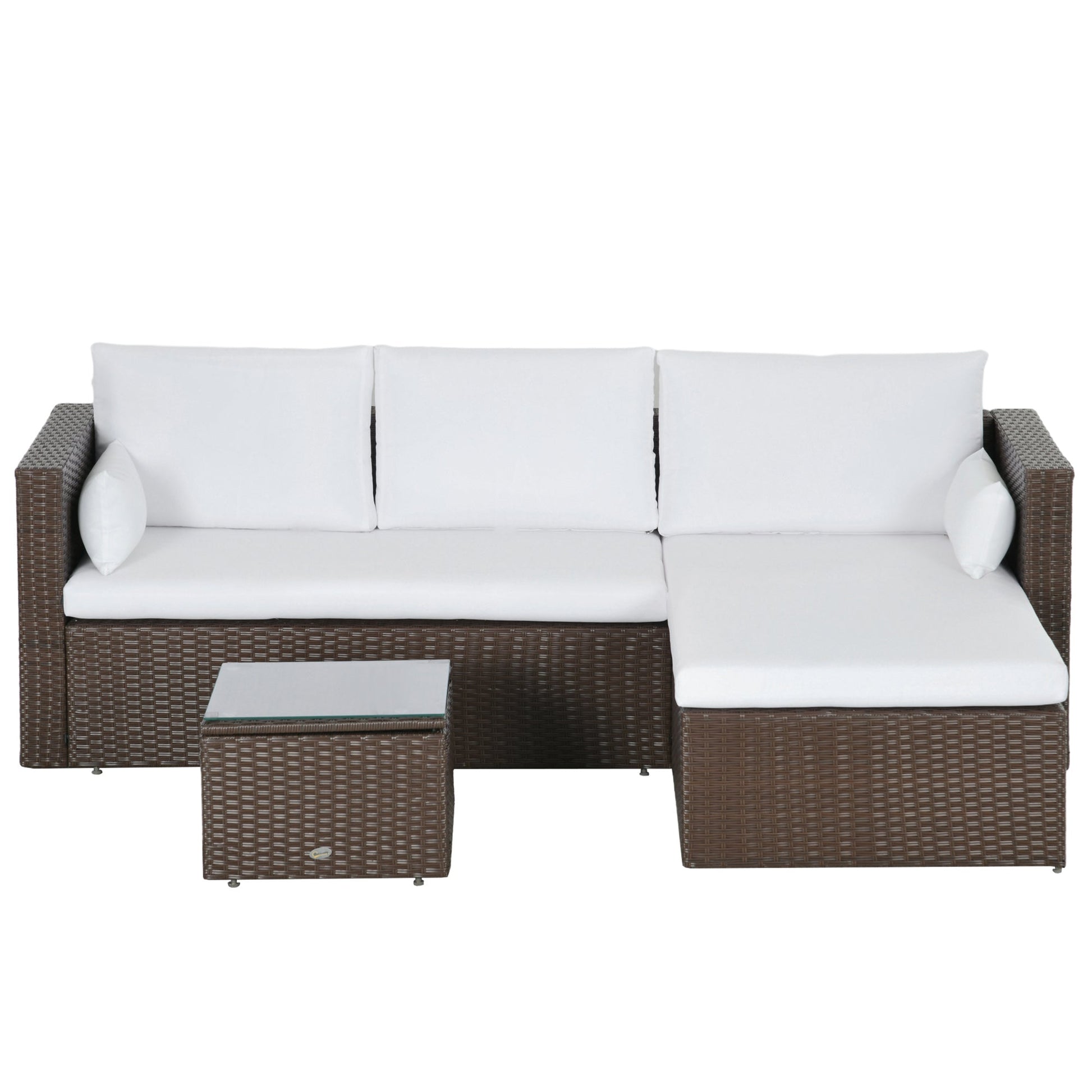 3-Piece Patio Furniture Set Modern Sectional Sofa Rattan Chair Wicker Conversation Set Outdoor Hand Woven Rattan Wicker Furniture Patio Coffee Table Sofa Set, White