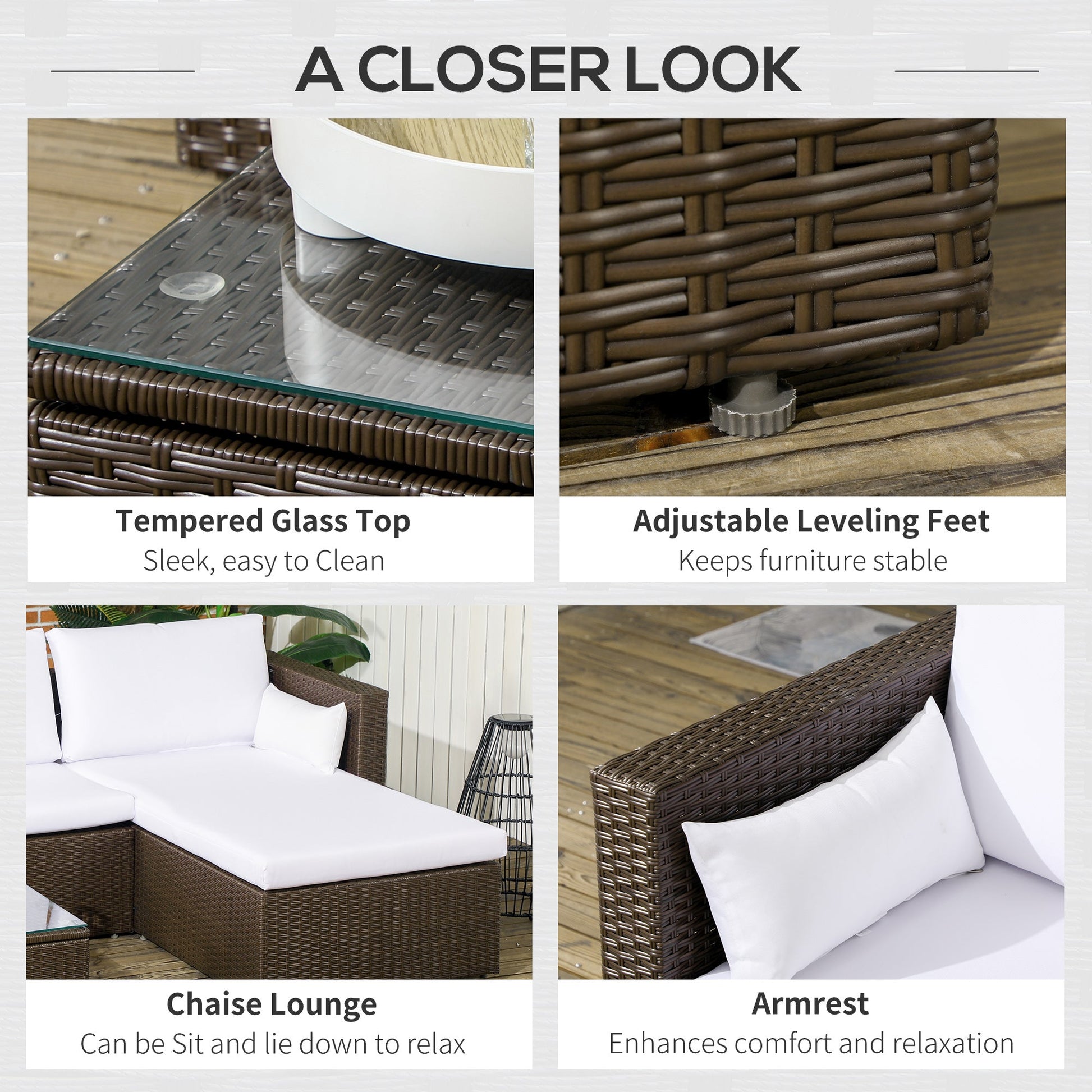 3-Piece Patio Furniture Set Modern Sectional Sofa Rattan Chair Wicker Conversation Set Outdoor Hand Woven Rattan Wicker Furniture Patio Coffee Table Sofa Set, White