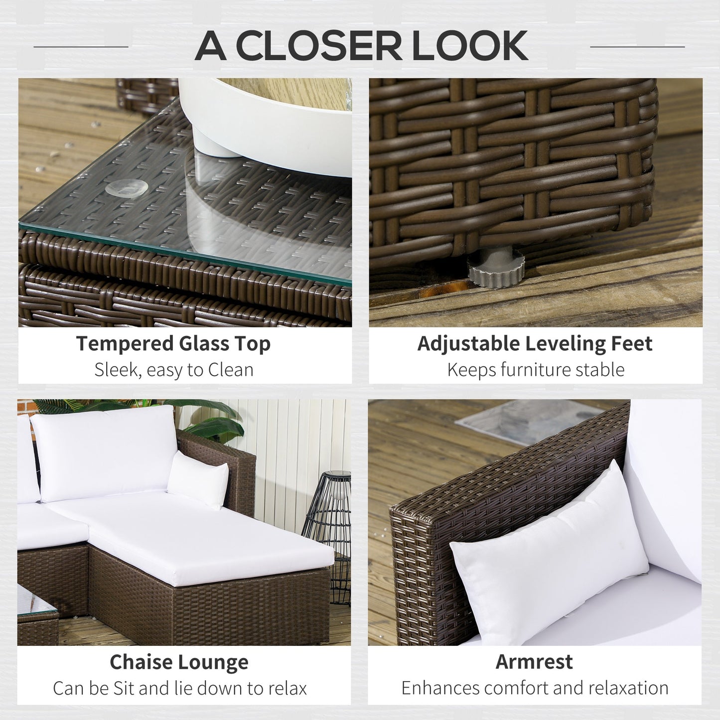 3-Piece Patio Furniture Set Modern Sectional Sofa Rattan Chair Wicker Conversation Set Outdoor Hand Woven Rattan Wicker Furniture Patio Coffee Table Sofa Set, White