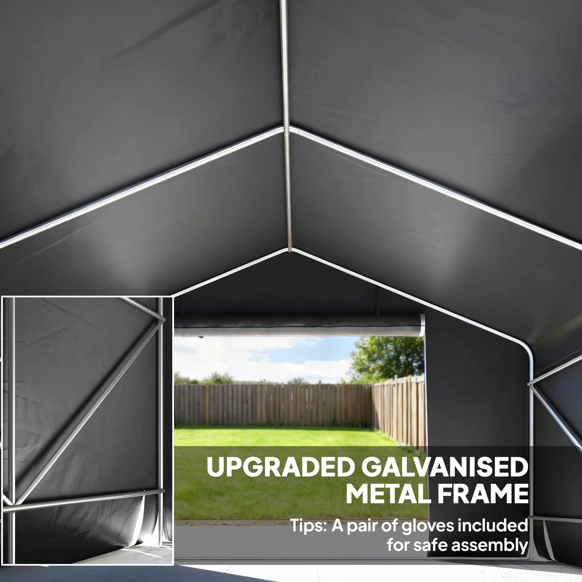 10' x 10' Portable Shed, Waterproof Bike Tent with Roll-up Zipper Door, Reinforced Galvanised Metal Frame, Outdoor Storage Shed for Bike Motorcycle Garden Tool, Dark Grey