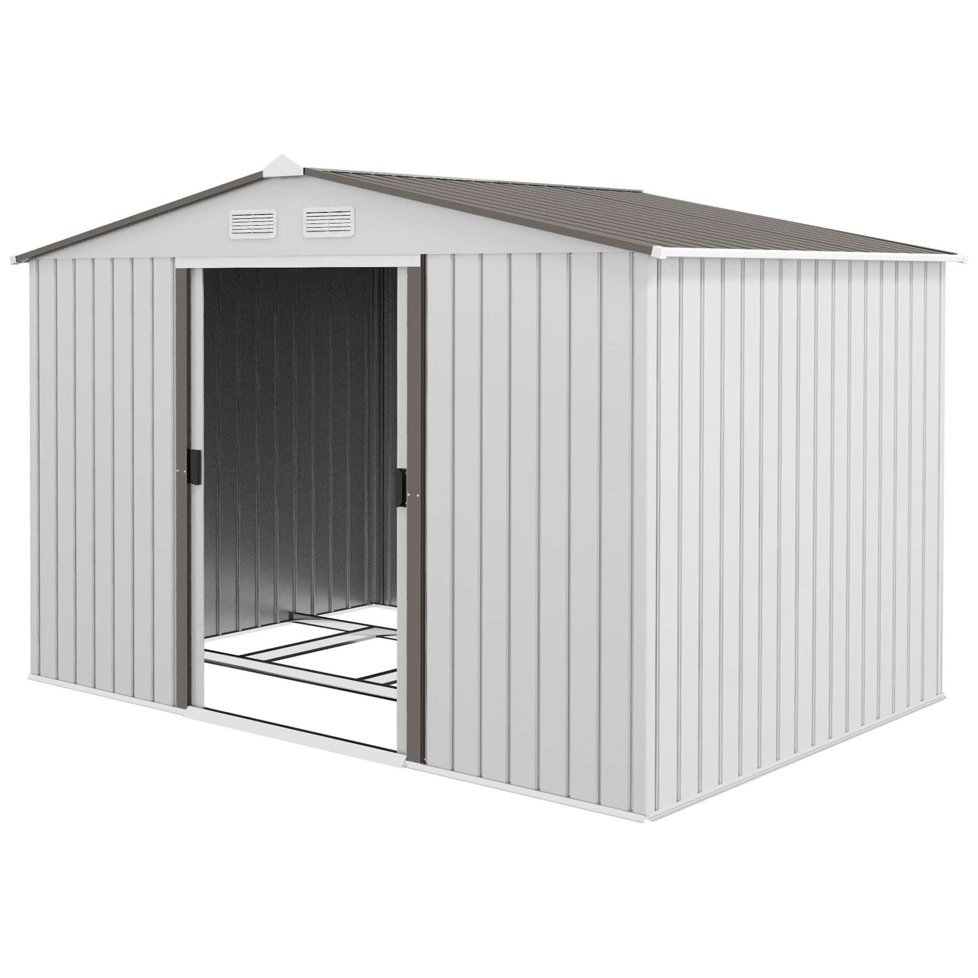 9' x 6' Garden Storage Shed with Foundation Kit, Metal Tool Storage House with Double Doors for Outdoor Patio Yard, Silver