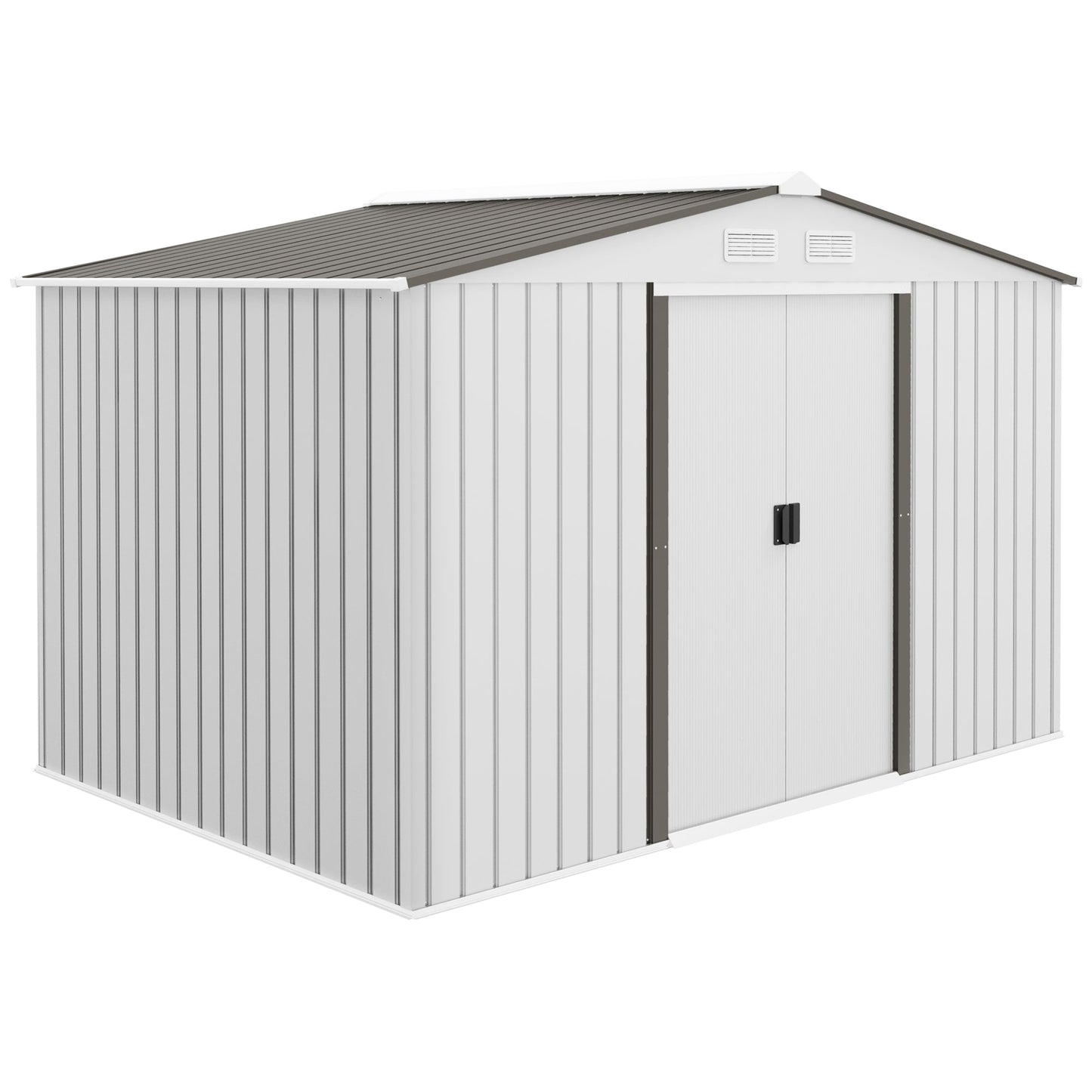 9' x 6' Garden Storage Shed with Foundation Kit, Metal Tool Storage House with Double Doors for Outdoor Patio Yard, Silver