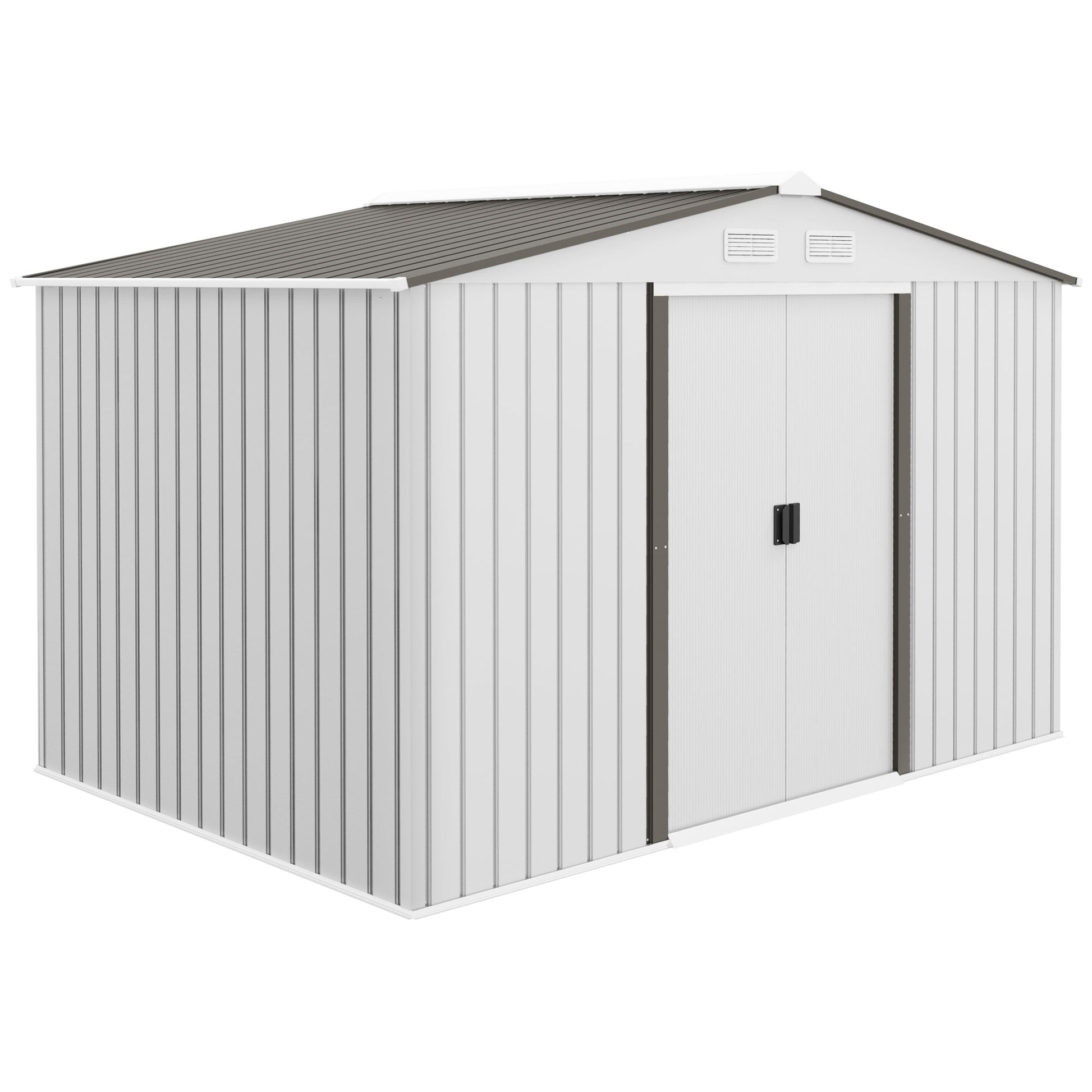 9' x 6' Garden Storage Shed with Foundation Kit, Metal Tool Storage House with Double Doors for Outdoor Patio Yard, Silver