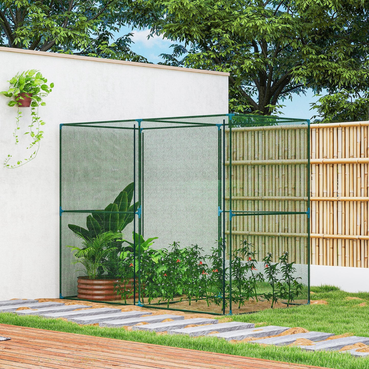 8' x 4' Crop Cage, Plant Protection Tent with Zippered Doors for Vegetable Garden, Backyard, Green