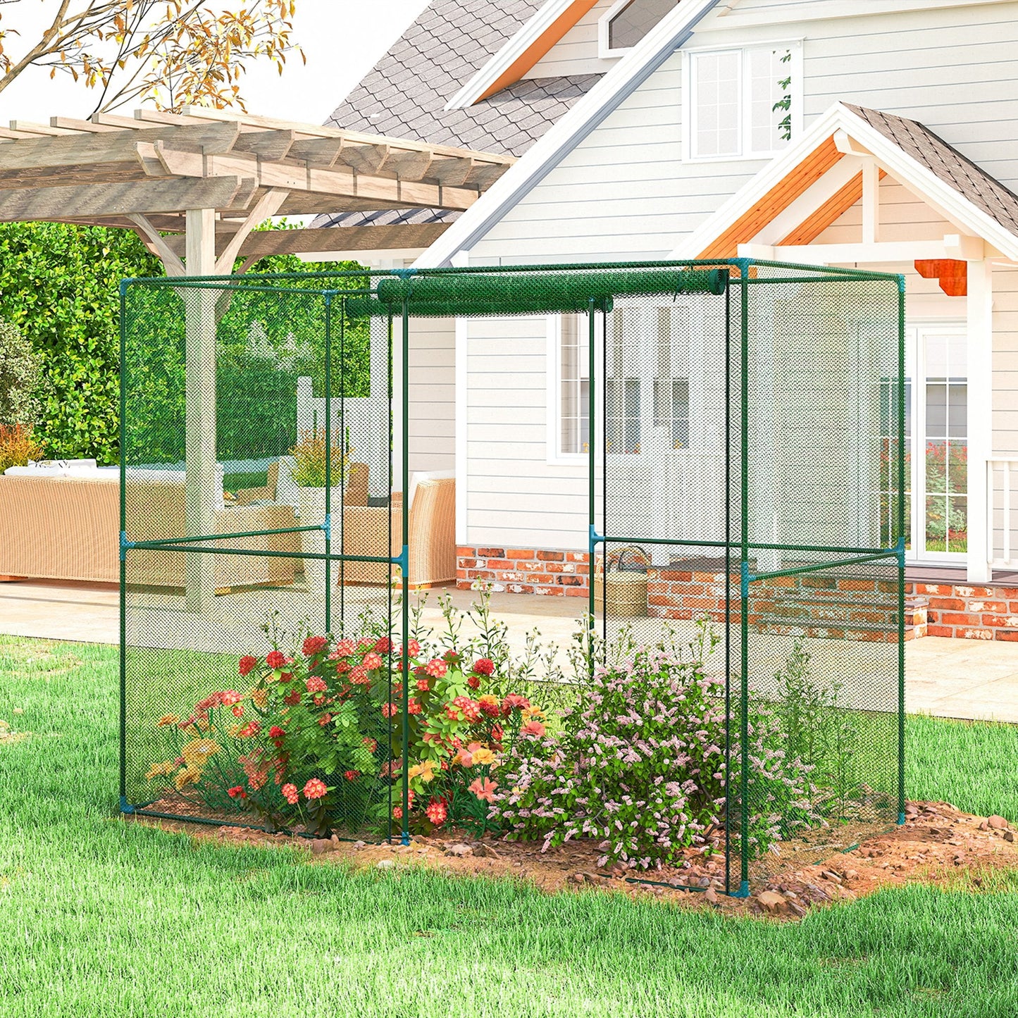 8' x 4' Crop Cage, Plant Protection Tent with Zippered Doors for Vegetable Garden, Backyard, Green