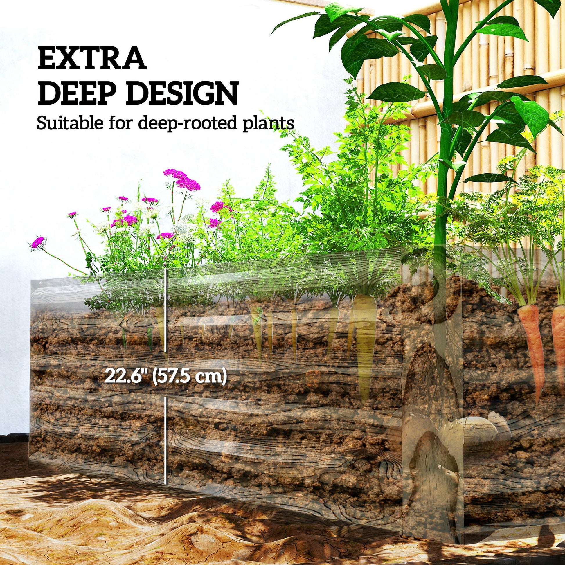 Galvanized Raised Garden Bed, 6' x 3' x 2' Outdoor Metal Planter Box, Standing Raised Bed for Growing Flowers, Herbs and Vegetables, Light Wood Effect
