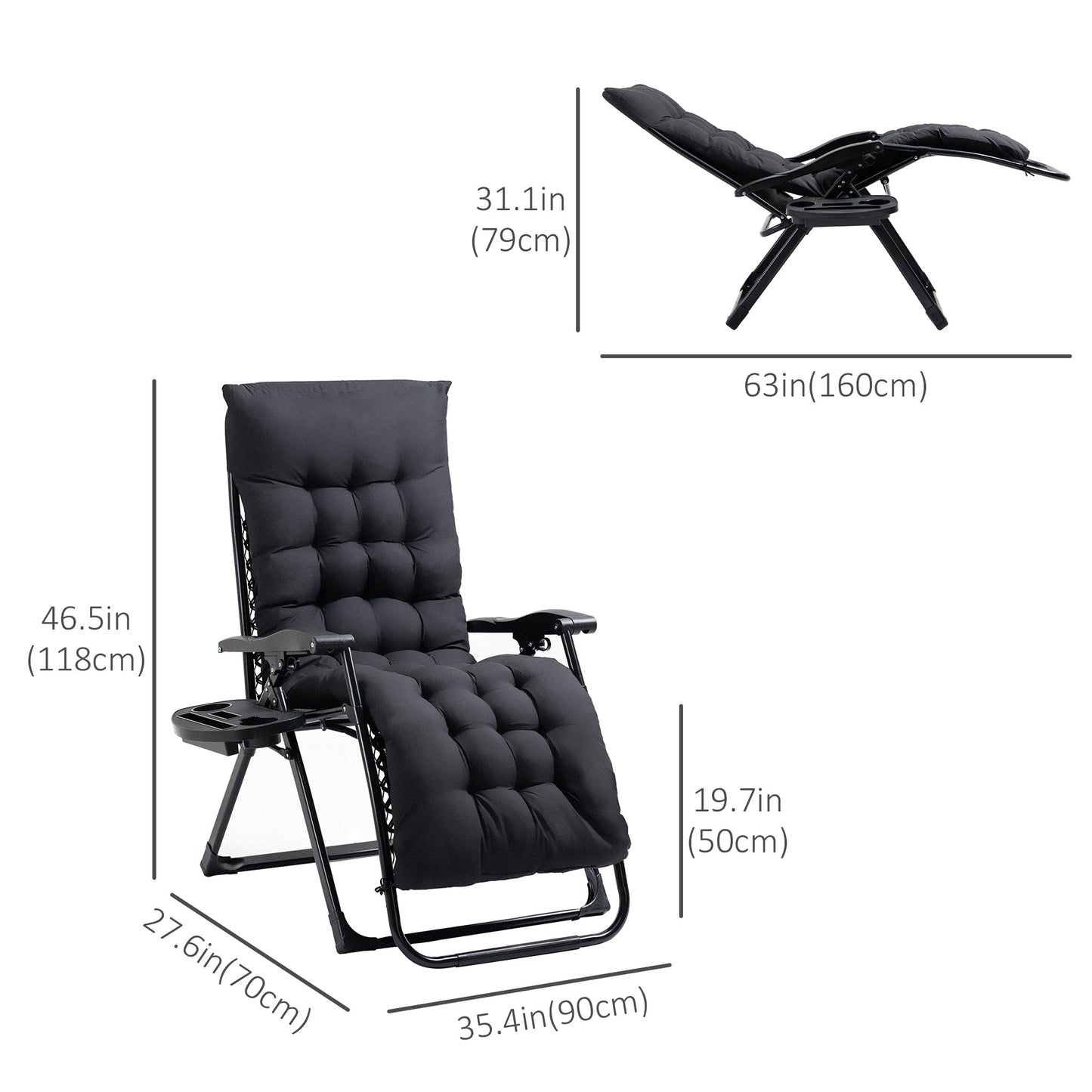 Padded Zero Gravity Chair, Folding Recliner Chair, Patio Lounger with Cup Holder, Headrest, Adjustable Backrest, Removable Cushion for Outdoor, Patio, Deck, Black