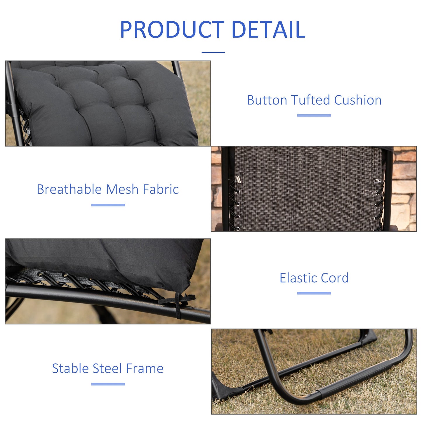 Padded Zero Gravity Chair, Folding Recliner Chair, Patio Lounger with Cup Holder, Headrest, Adjustable Backrest, Removable Cushion for Outdoor, Patio, Deck, Black