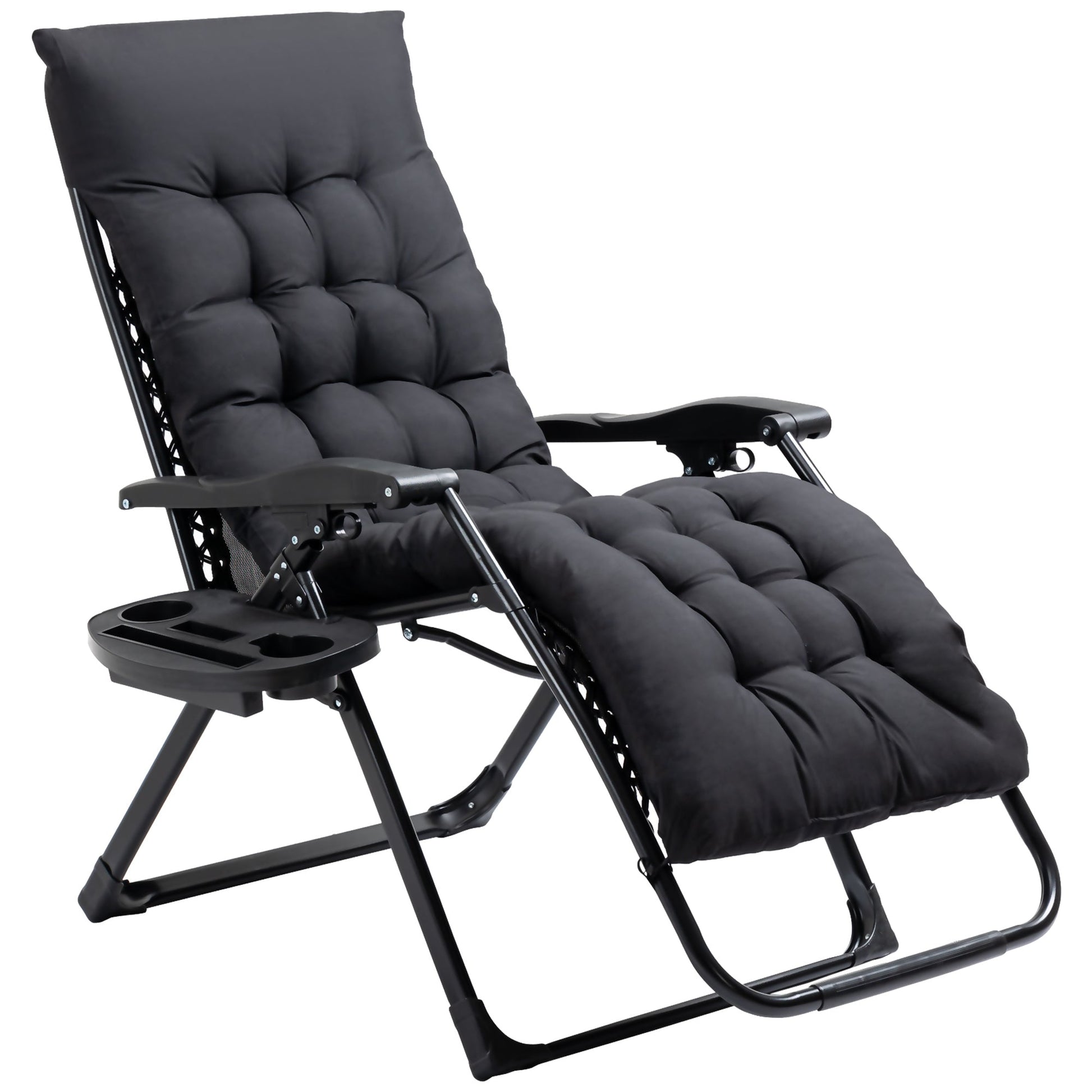 Padded Zero Gravity Chair, Folding Recliner Chair, Patio Lounger with Cup Holder, Headrest, Adjustable Backrest, Removable Cushion for Outdoor, Patio, Deck, Black