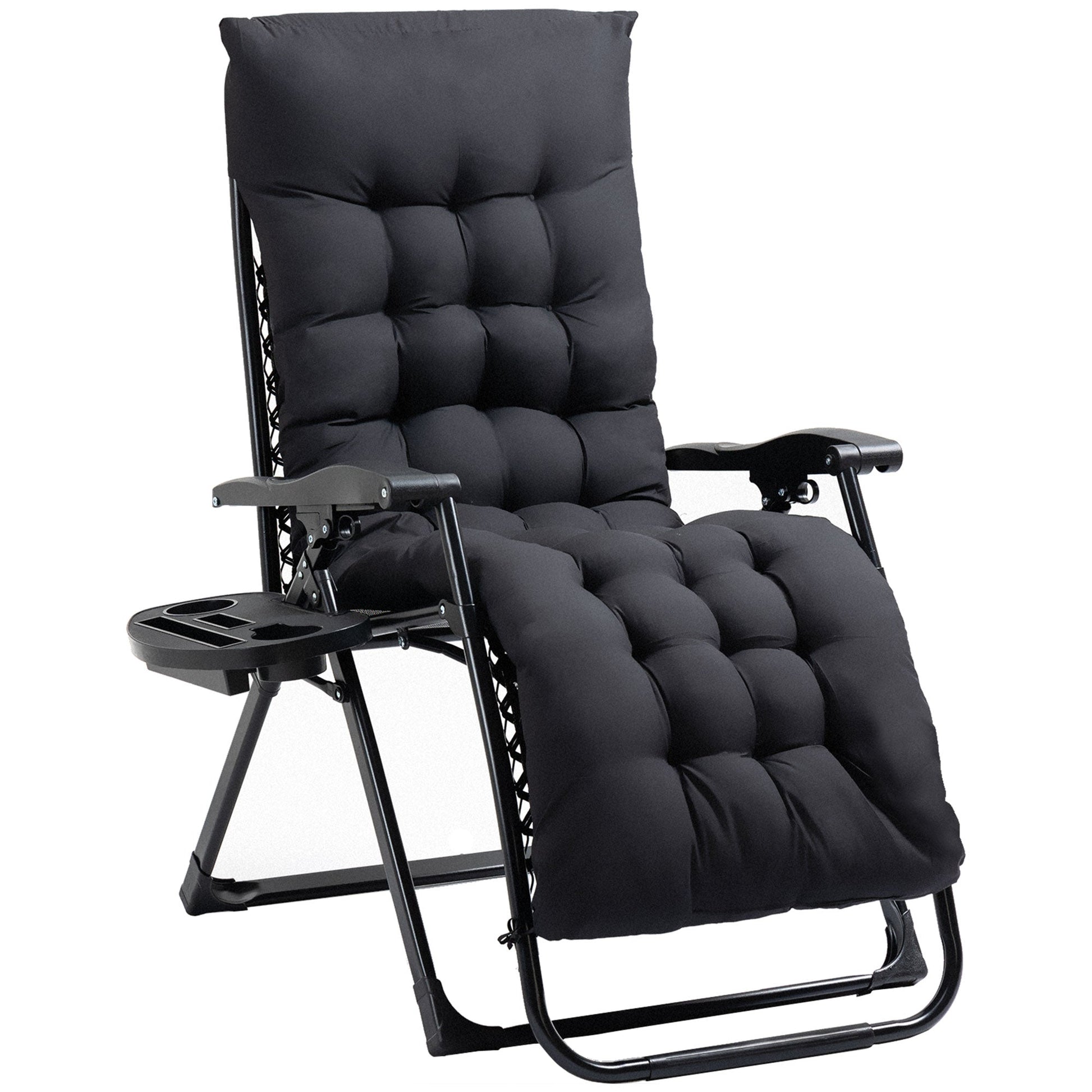 Padded Zero Gravity Chair, Folding Recliner Chair, Patio Lounger with Cup Holder, Headrest, Adjustable Backrest, Removable Cushion for Outdoor, Patio, Deck, Black