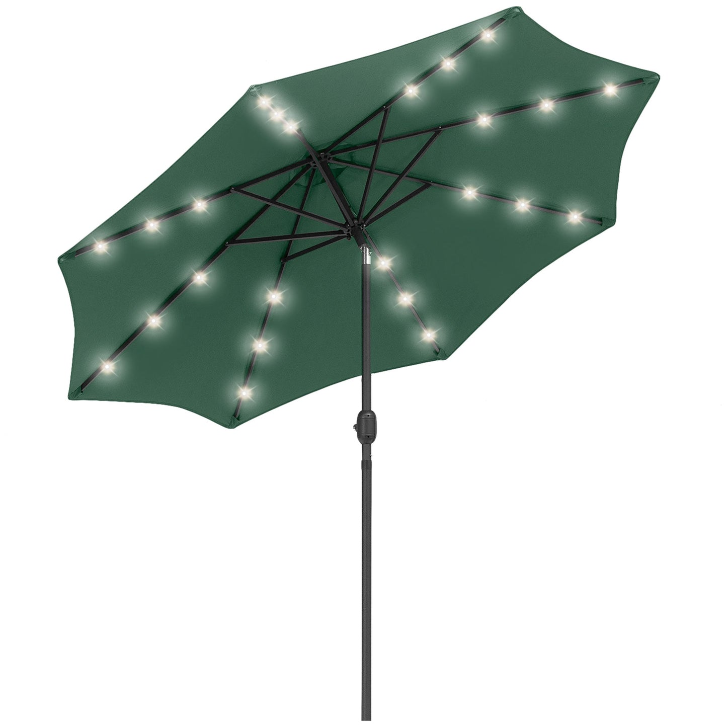 9ft Solar Patio Umbrella Outdoor Sunshade 24 LED Lights Tilt Canopy, Green