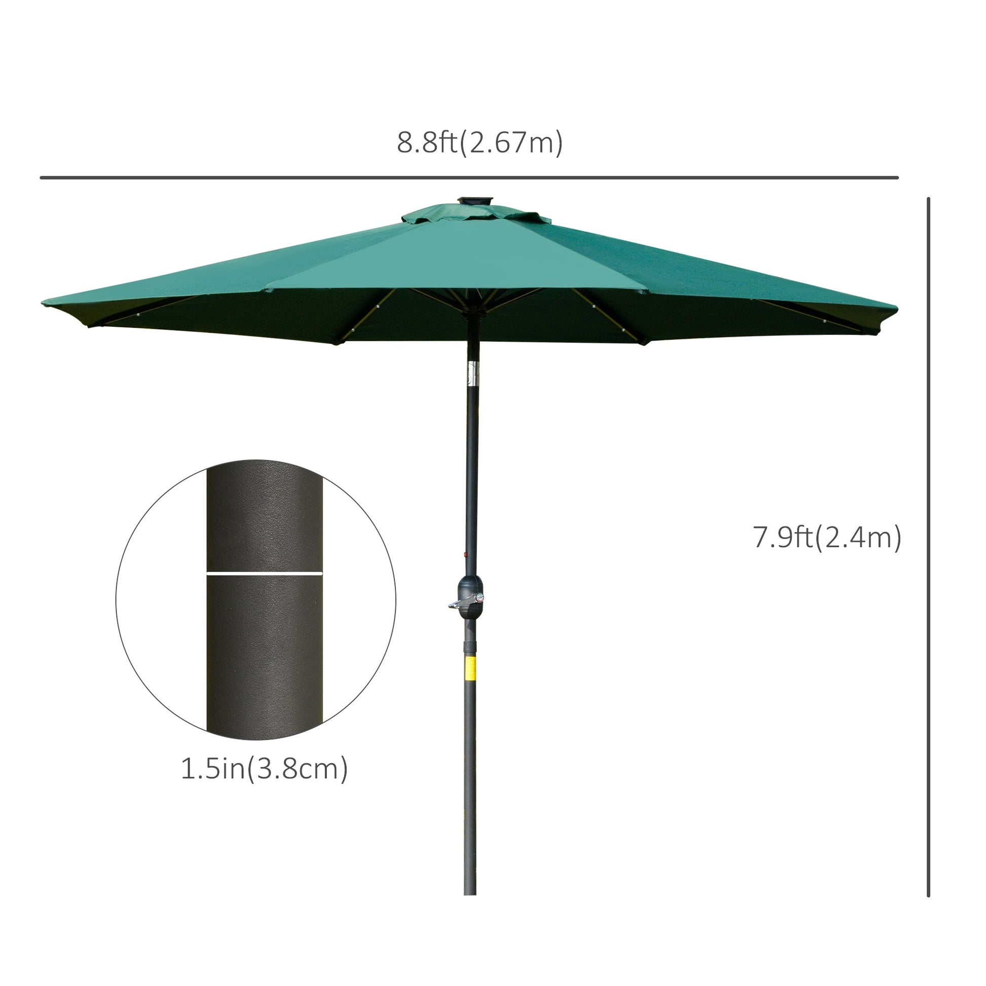 9ft Solar Patio Umbrella Outdoor Sunshade 24 LED Lights Tilt Canopy, Green
