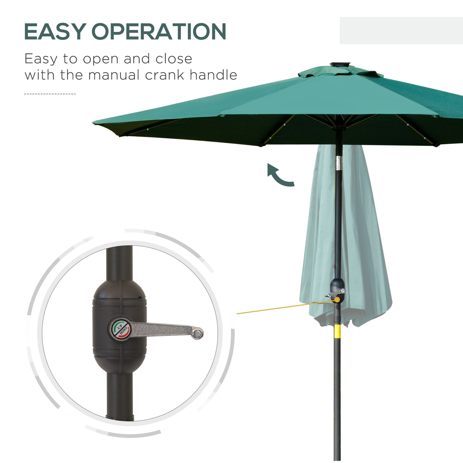 9ft Solar Patio Umbrella Outdoor Sunshade 24 LED Lights Tilt Canopy, Green