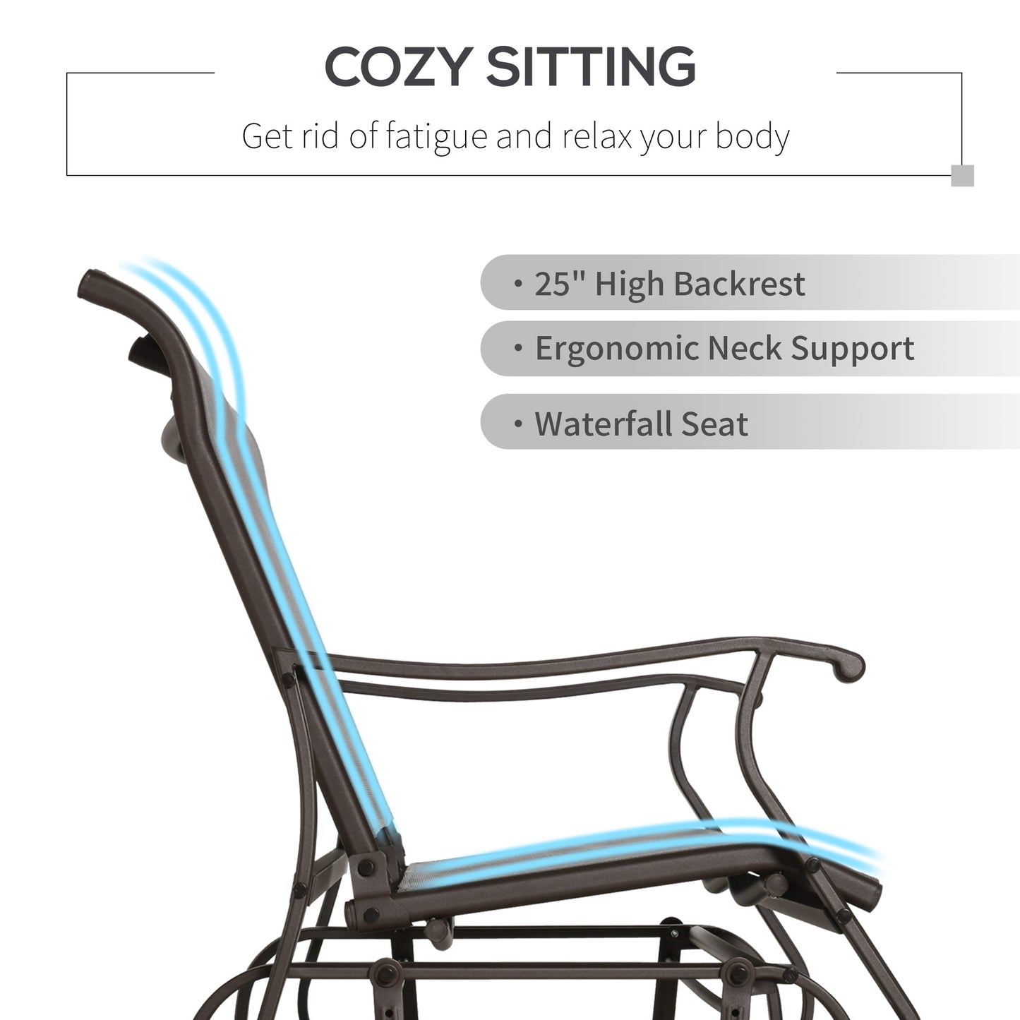 2-Person Outdoor Glider Chair, Patio Glider Rocking Chair with Mesh Seat and Backrest, Steel Frame for Outdoor, Backyard, Dark Grey
