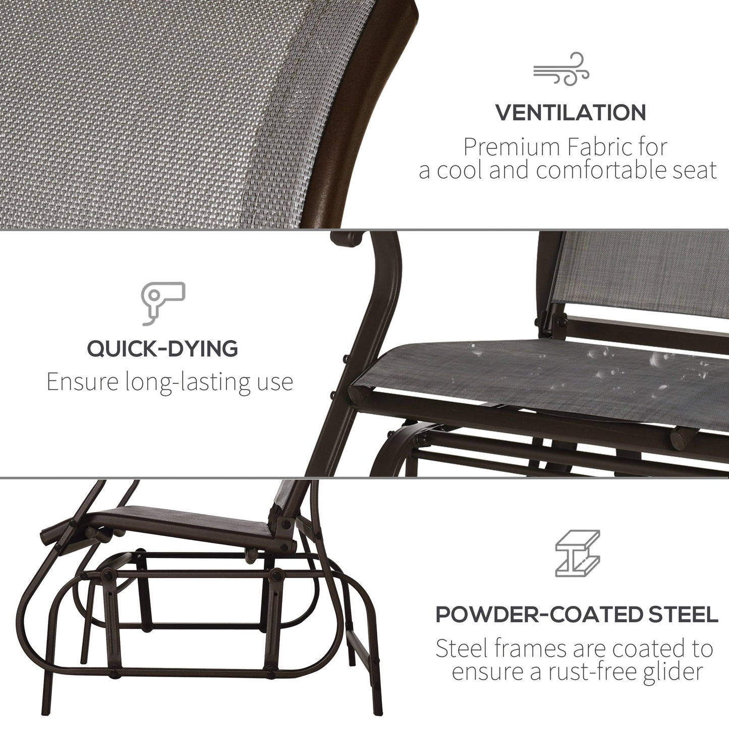 2-Person Outdoor Glider Chair, Patio Glider Rocking Chair with Mesh Seat and Backrest, Steel Frame for Outdoor, Backyard, Dark Grey