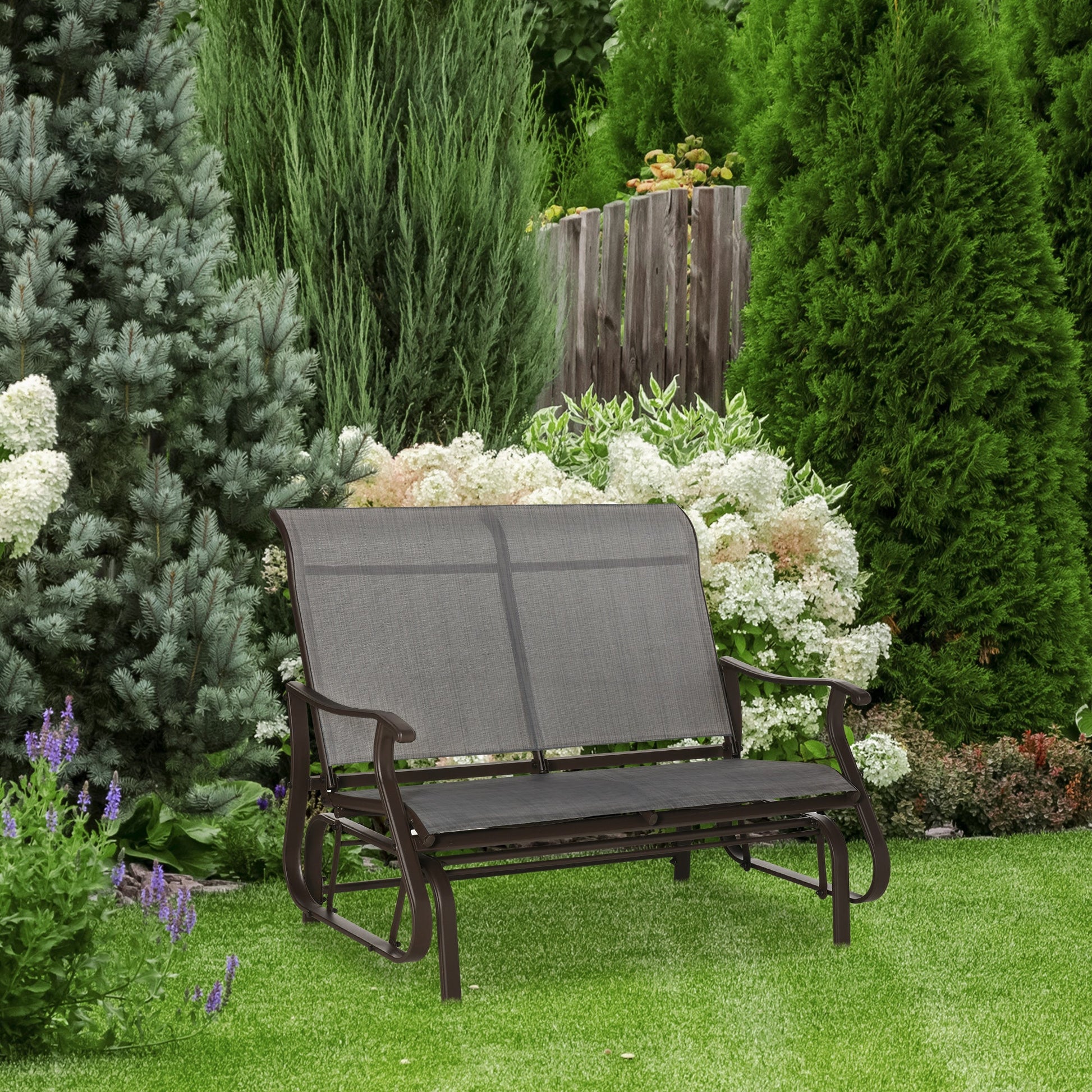 2-Person Outdoor Glider Chair, Patio Glider Rocking Chair with Mesh Seat and Backrest, Steel Frame for Outdoor, Backyard, Dark Grey