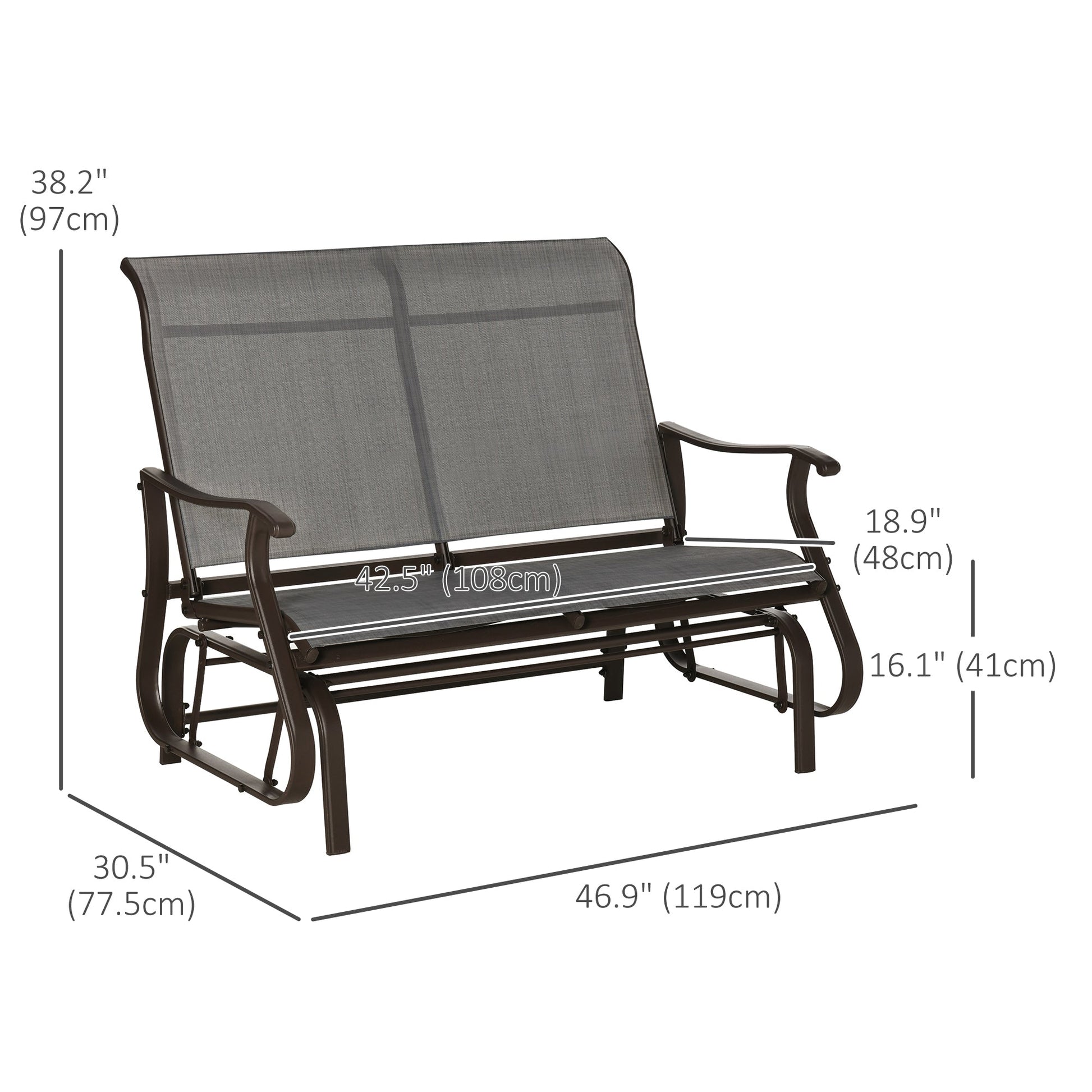 2-Person Outdoor Glider Chair, Patio Glider Rocking Chair with Mesh Seat and Backrest, Steel Frame for Outdoor, Backyard, Dark Grey