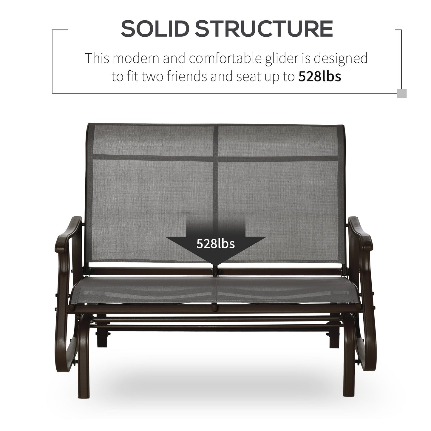 2-Person Outdoor Glider Chair, Patio Glider Rocking Chair with Mesh Seat and Backrest, Steel Frame for Outdoor, Backyard, Dark Grey