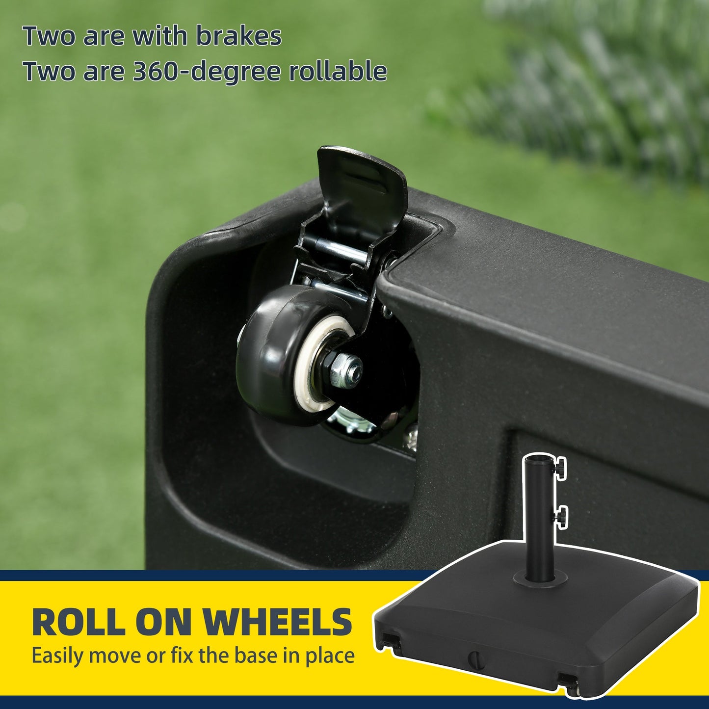 Patio Umbrella Base with Wheels, 66 lb Heavy Duty Filled Umbrella Stand, Market Umbrella Base Holder for Outdoor, Garden, Backyard, Black