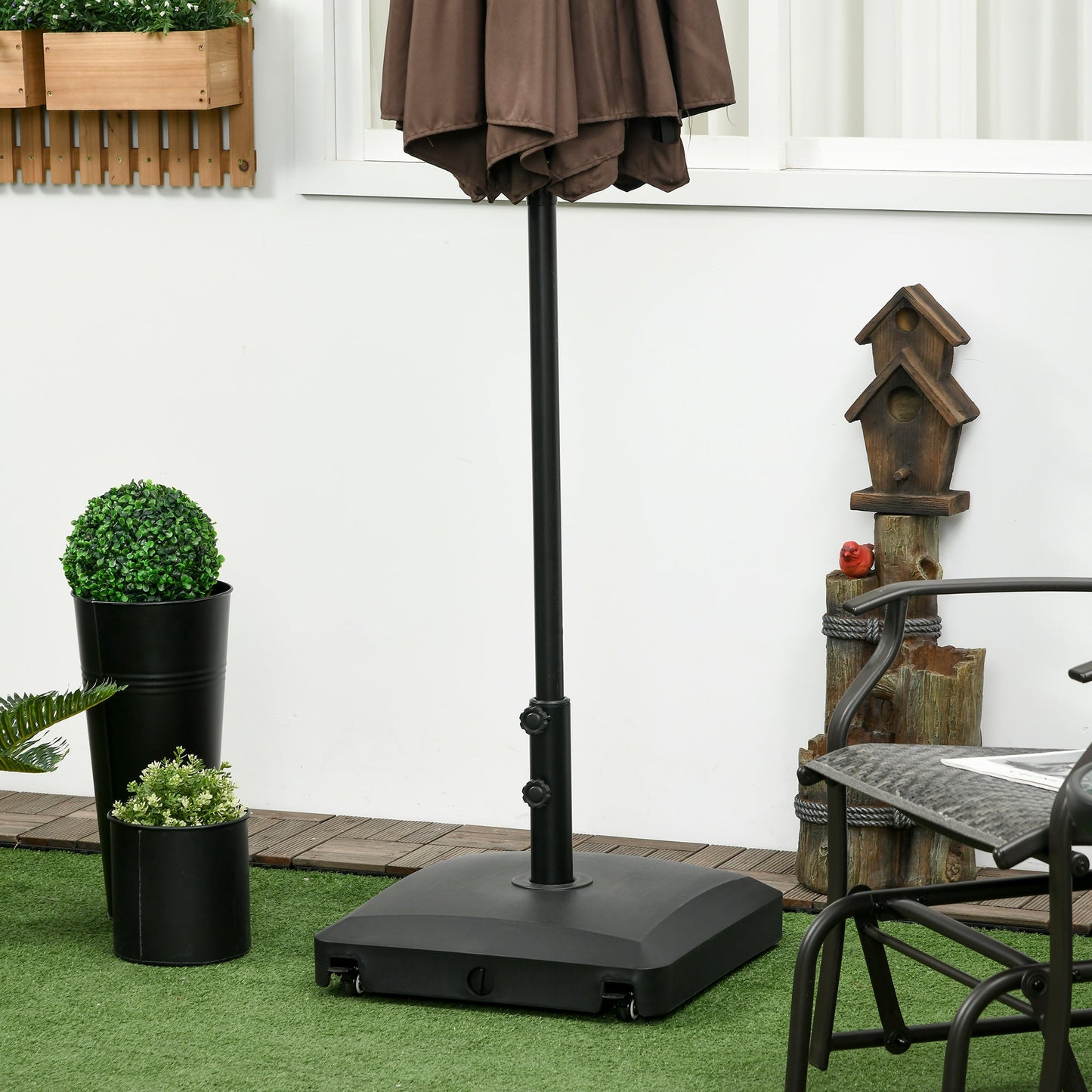 Patio Umbrella Base with Wheels, 66 lb Heavy Duty Filled Umbrella Stand, Market Umbrella Base Holder for Outdoor, Garden, Backyard, Black