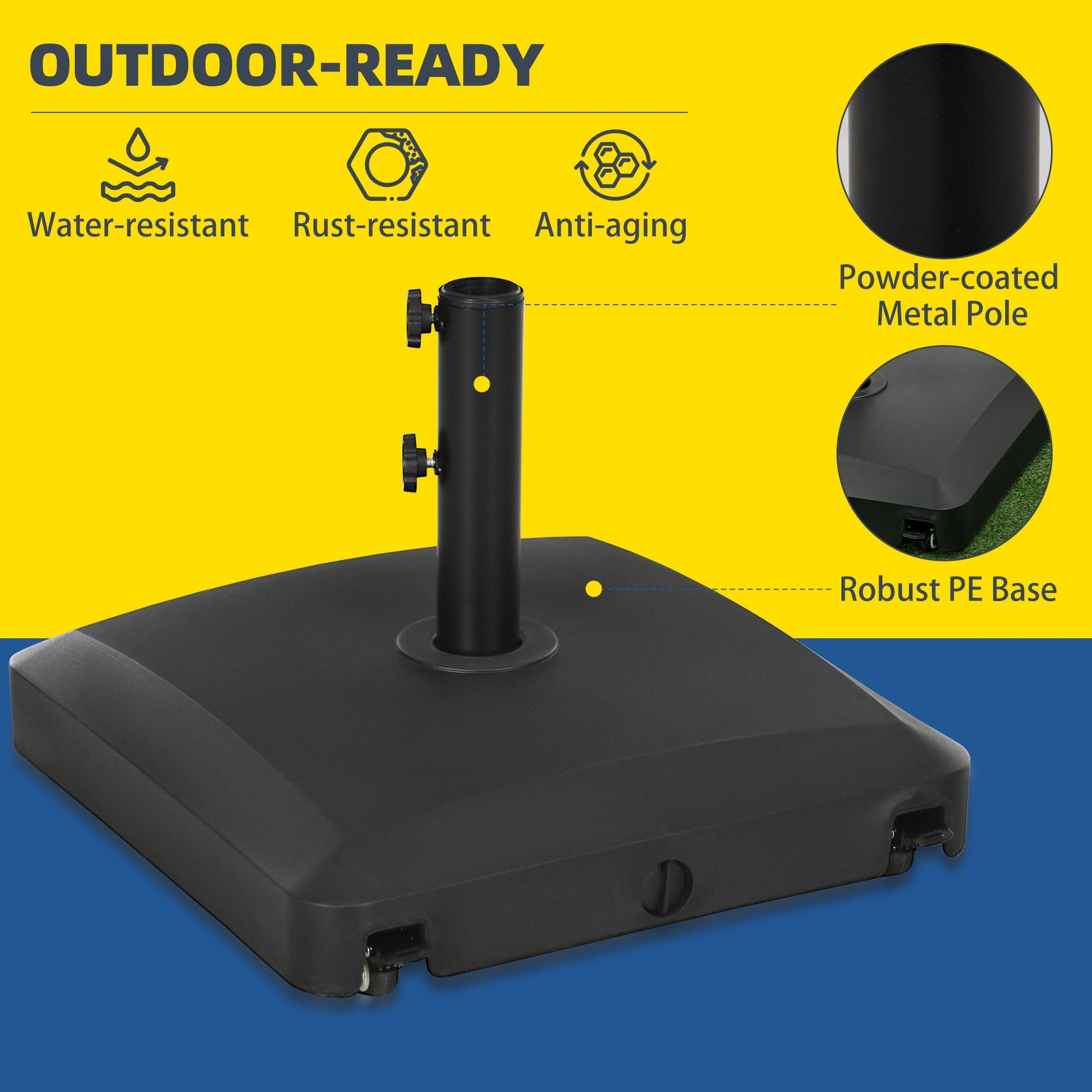 Patio Umbrella Base with Wheels, 66 lb Heavy Duty Filled Umbrella Stand, Market Umbrella Base Holder for Outdoor, Garden, Backyard, Black