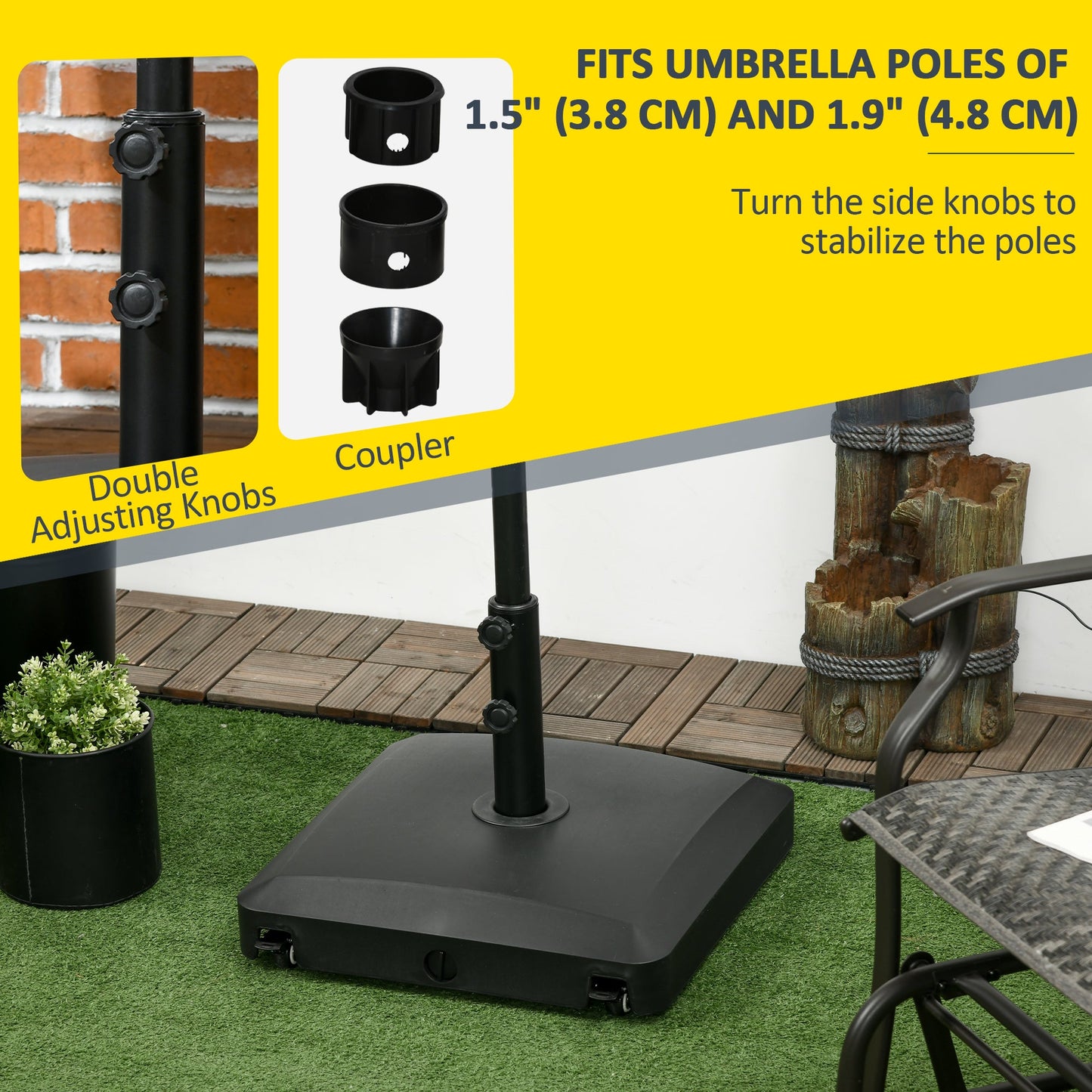 Patio Umbrella Base with Wheels, 66 lb Heavy Duty Filled Umbrella Stand, Market Umbrella Base Holder for Outdoor, Garden, Backyard, Black