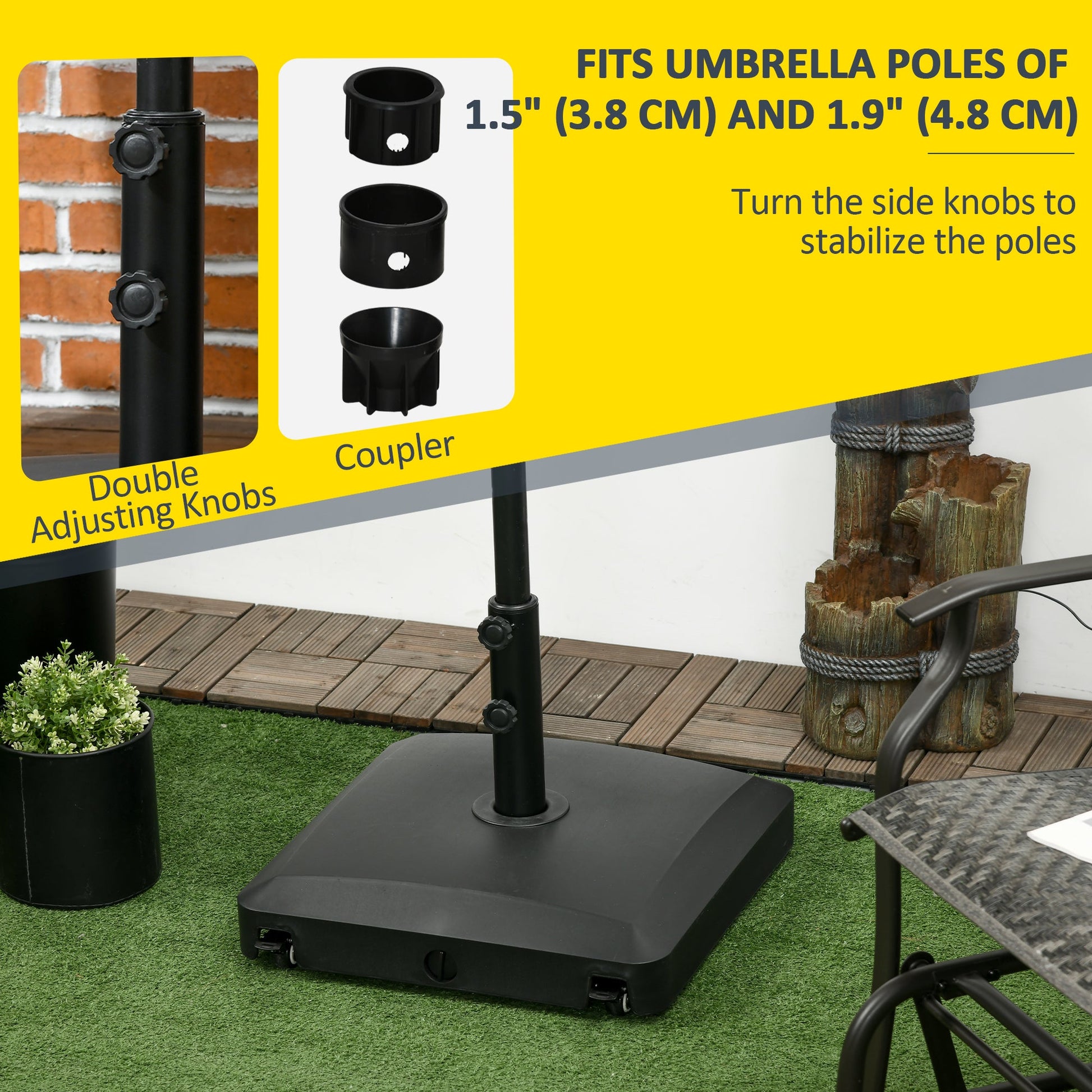 Patio Umbrella Base with Wheels, 66 lb Heavy Duty Filled Umbrella Stand, Market Umbrella Base Holder for Outdoor, Garden, Backyard, Black