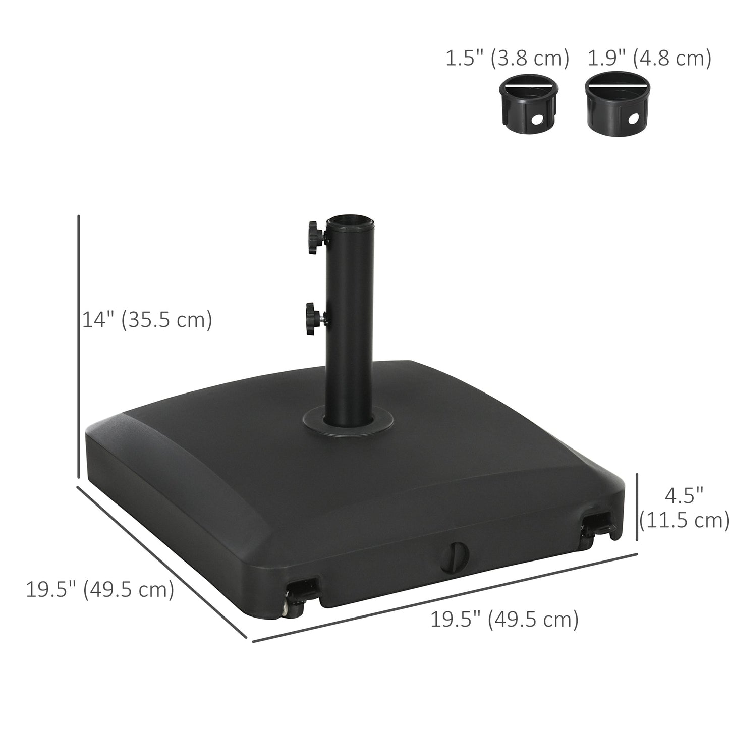 Patio Umbrella Base with Wheels, 66 lb Heavy Duty Filled Umbrella Stand, Market Umbrella Base Holder for Outdoor, Garden, Backyard, Black