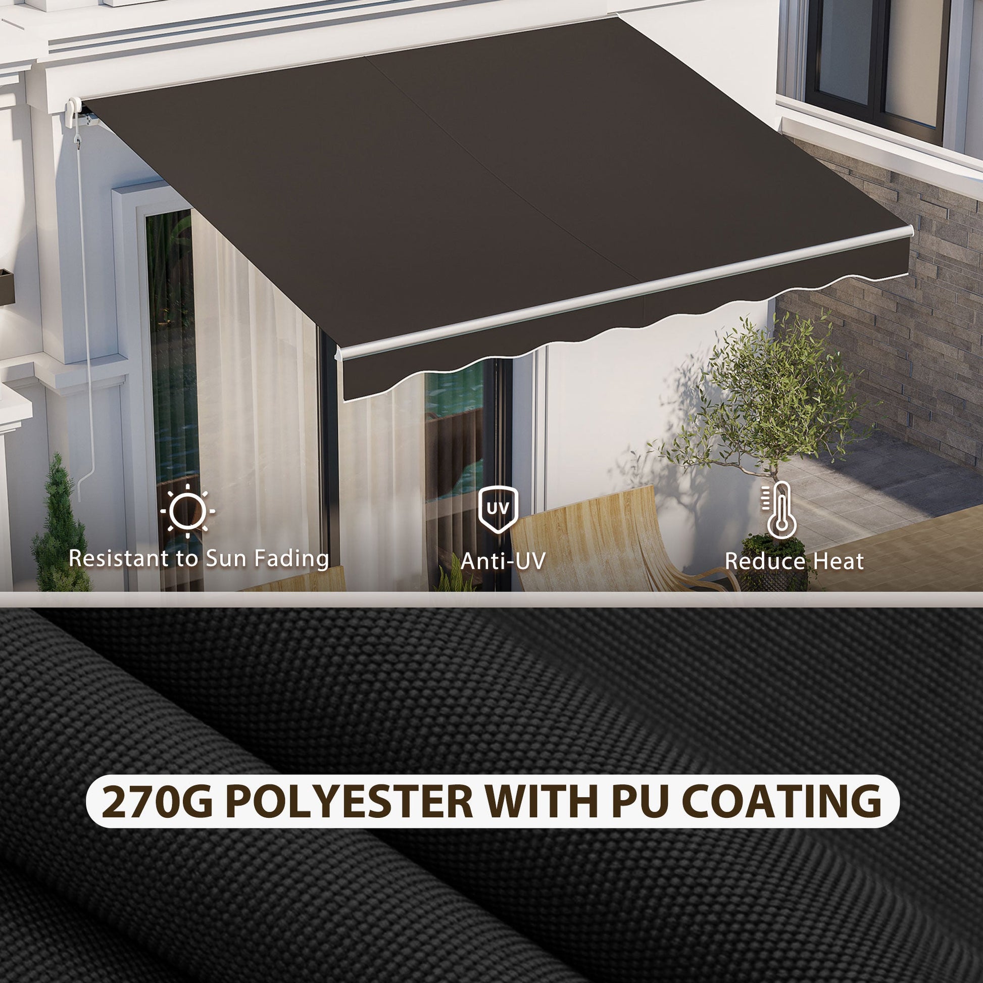 10' x 8' Electric Awning, Retractable Awning Sun Shade Shelter with Remote Controller, Manual Crank Handle and Aluminum Frame, for Deck, Balcony, Yard, Black