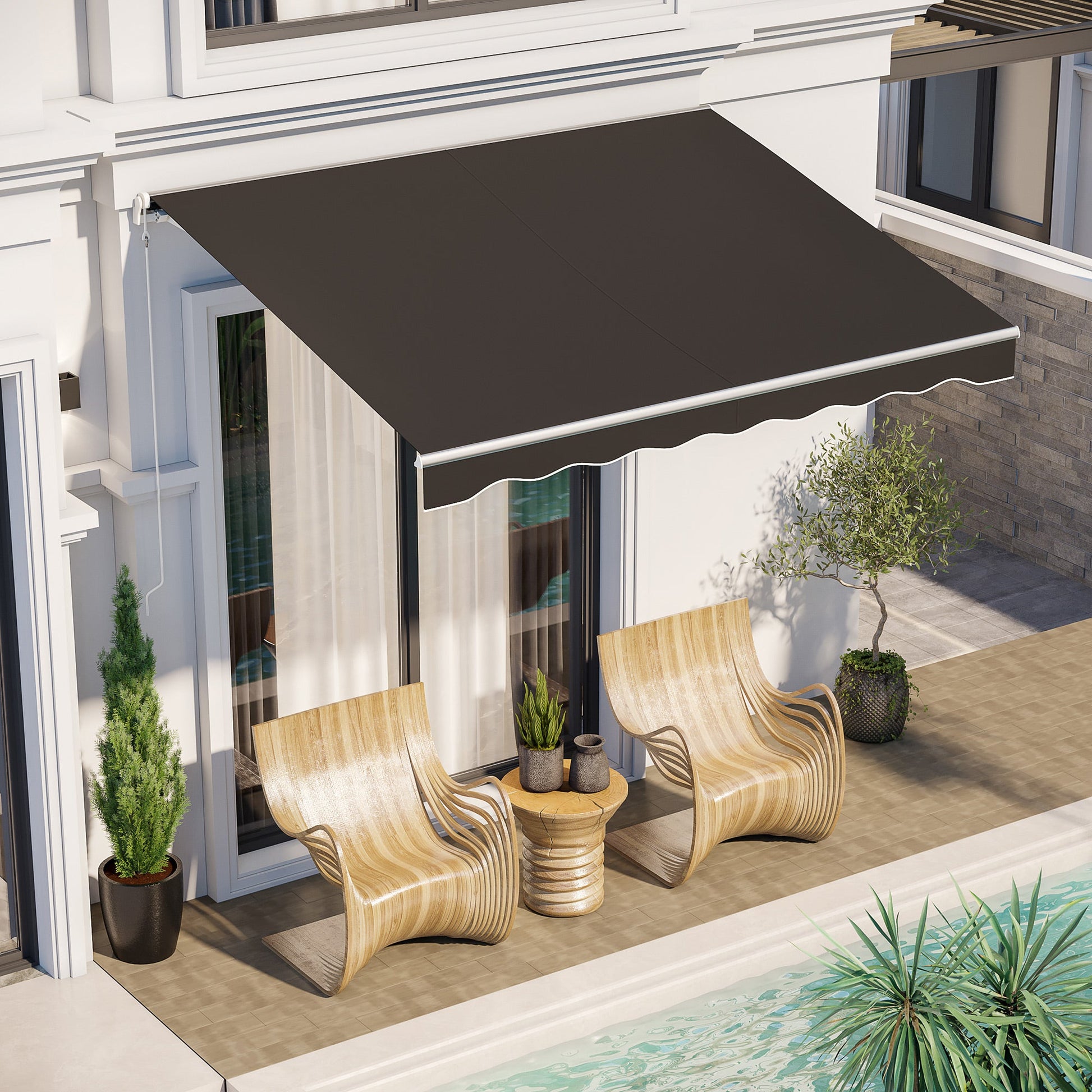10' x 8' Electric Awning, Retractable Awning Sun Shade Shelter with Remote Controller, Manual Crank Handle and Aluminum Frame, for Deck, Balcony, Yard, Black