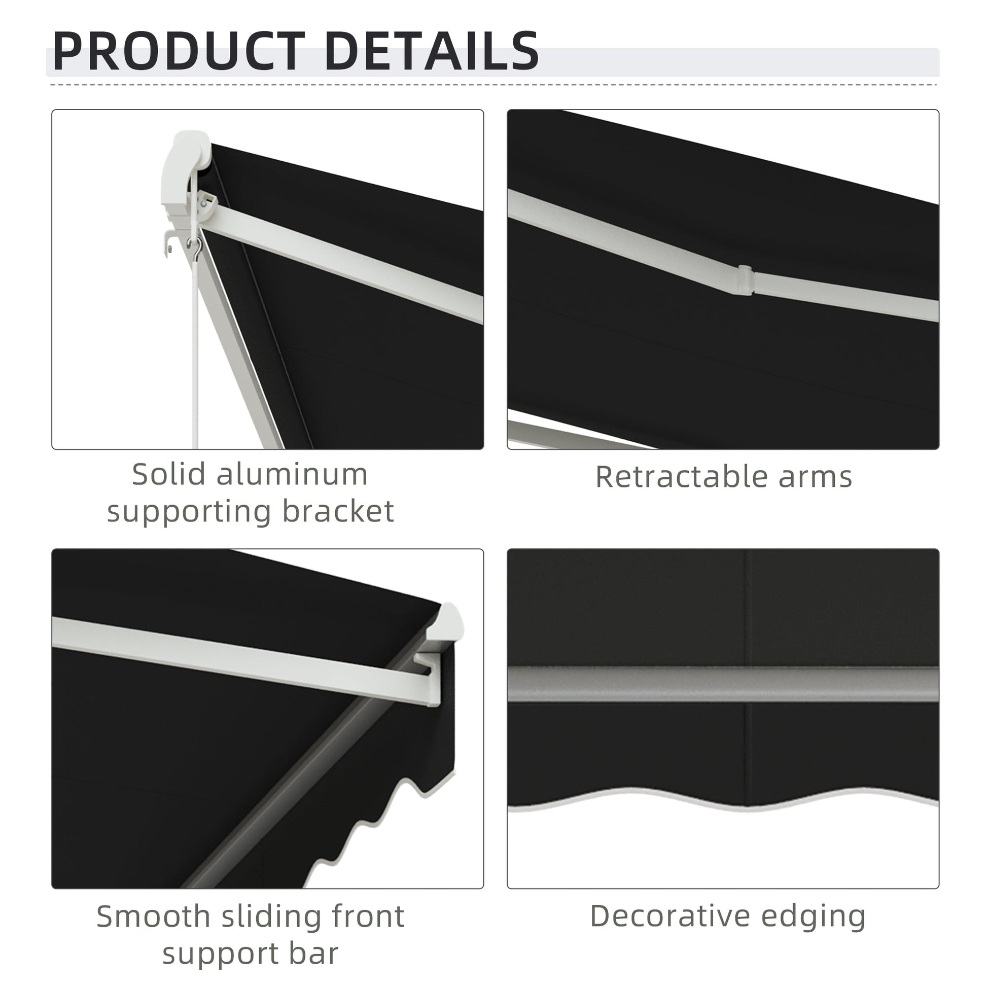 10' x 8' Electric Awning, Retractable Awning Sun Shade Shelter with Remote Controller, Manual Crank Handle and Aluminum Frame, for Deck, Balcony, Yard, Black