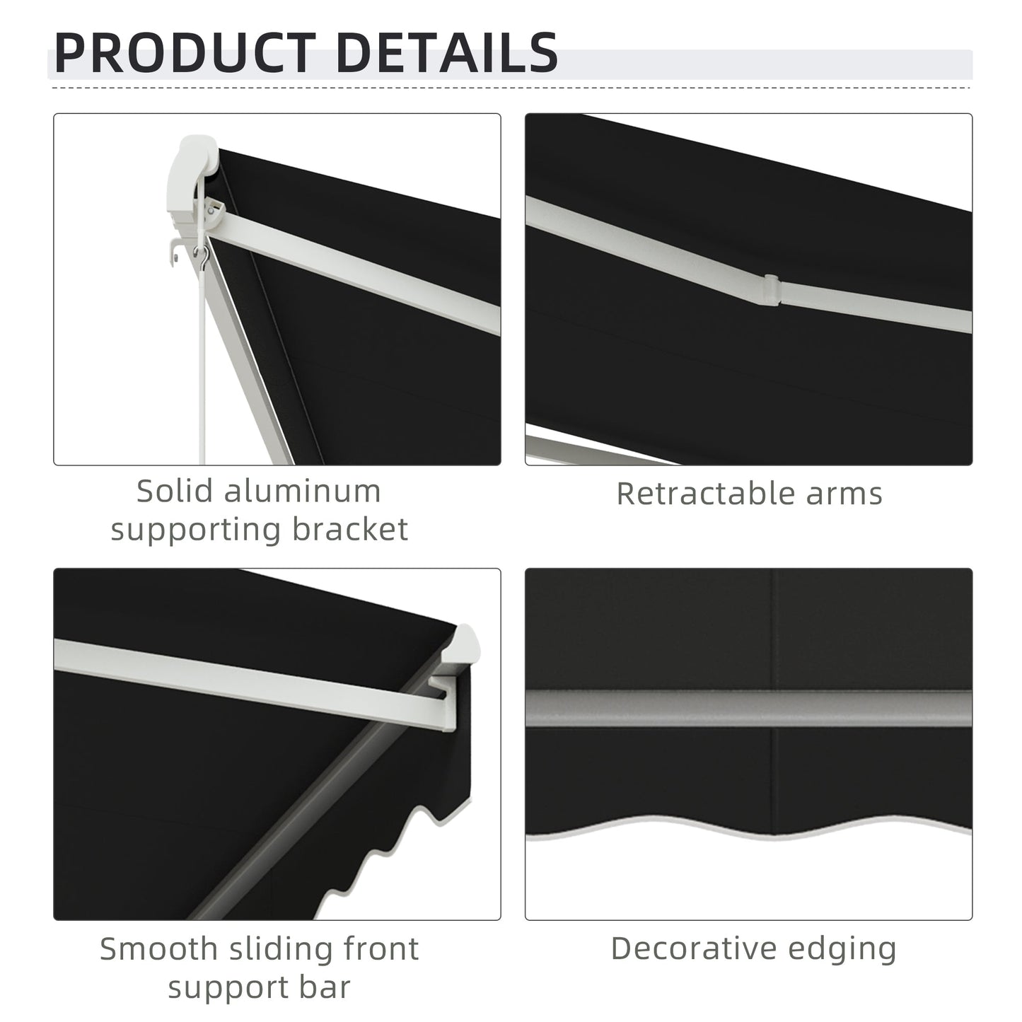 10' x 8' Electric Awning, Retractable Awning Sun Shade Shelter with Remote Controller, Manual Crank Handle and Aluminum Frame, for Deck, Balcony, Yard, Black