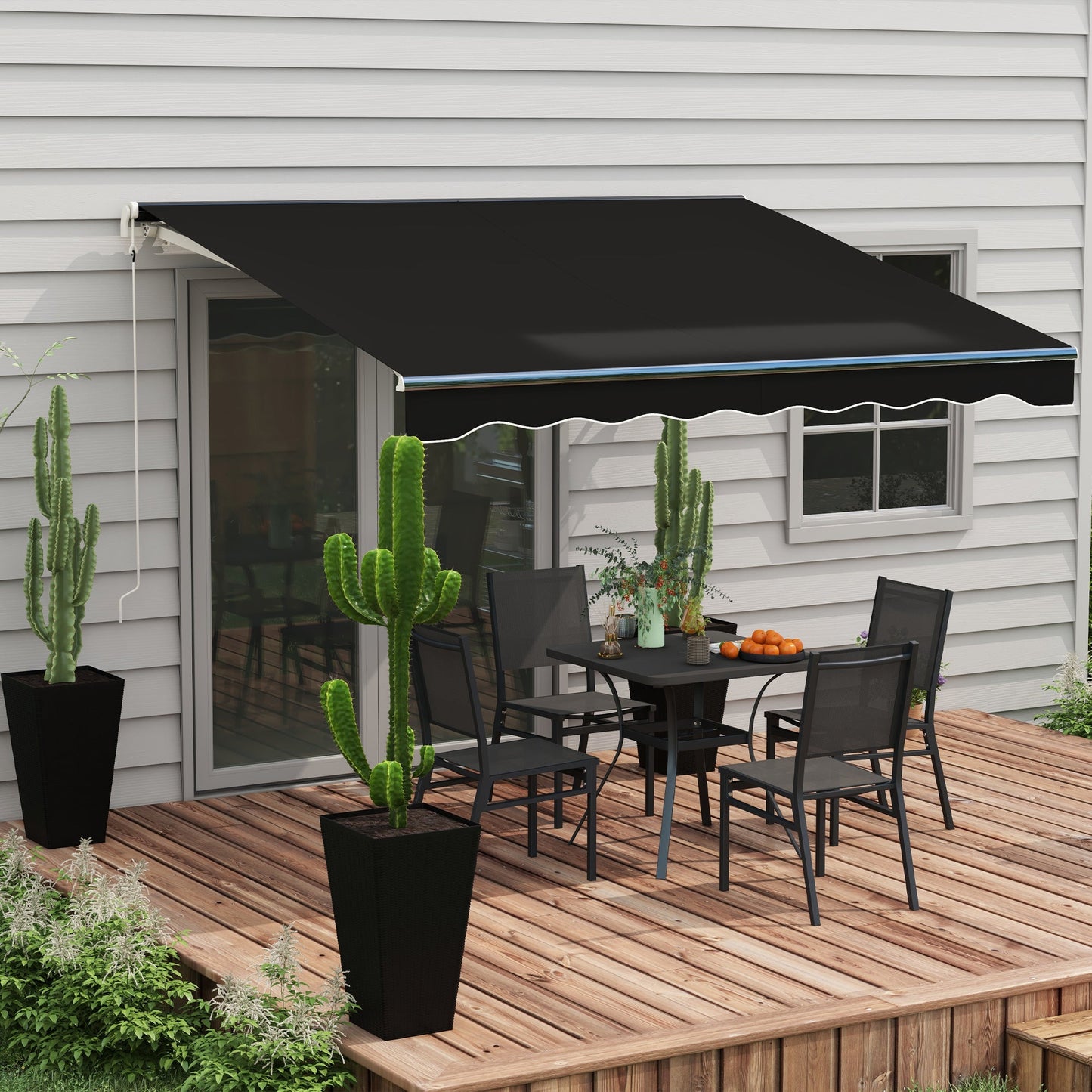 10' x 8' Electric Awning, Retractable Awning Sun Shade Shelter with Remote Controller, Manual Crank Handle and Aluminum Frame, for Deck, Balcony, Yard, Black