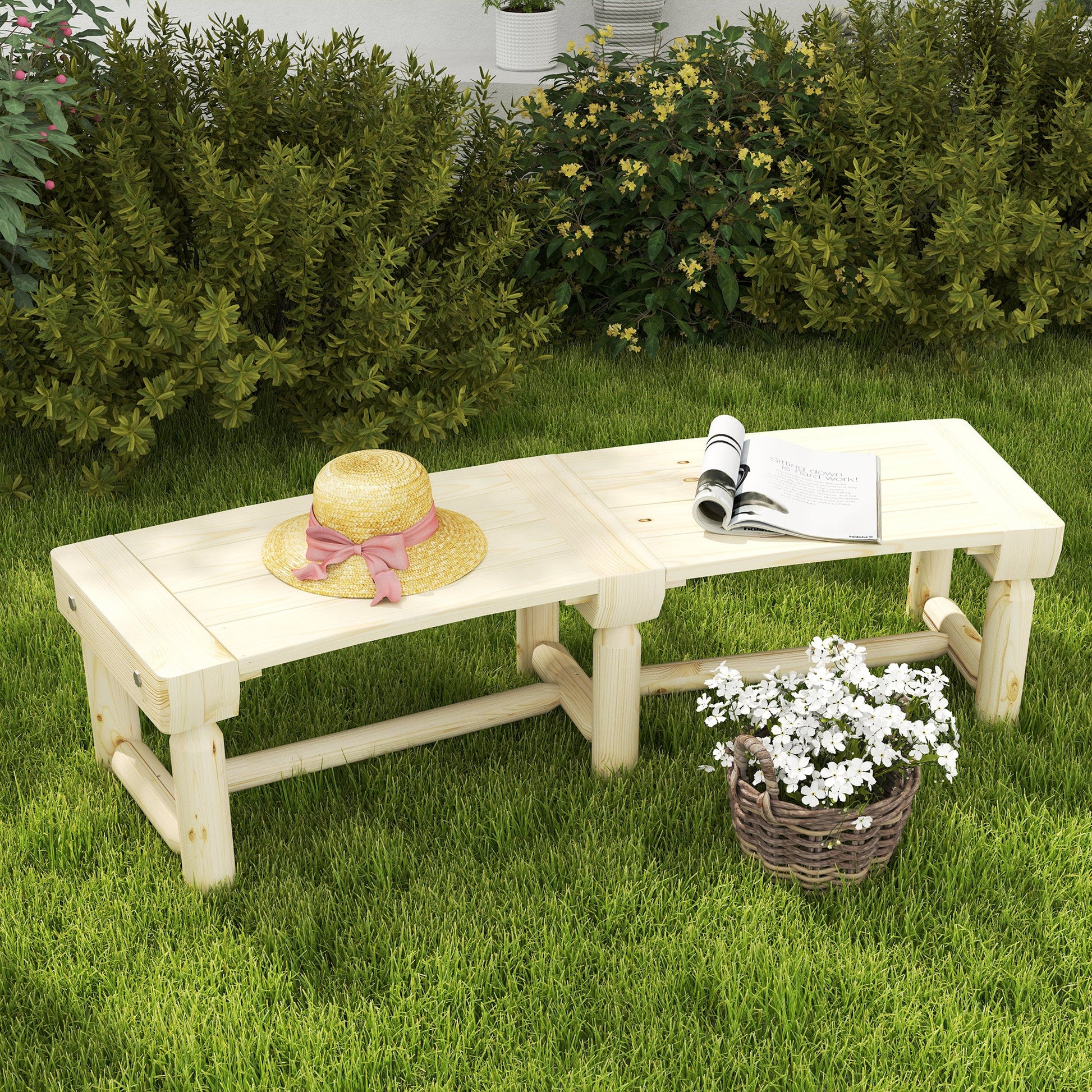 Wooden Outdoor Bench, Semicircular Round Patio Loveseat, Wrap Around Tree Bench with Slatted Seat for Yard, Garden, Deck, Lawn, Natural