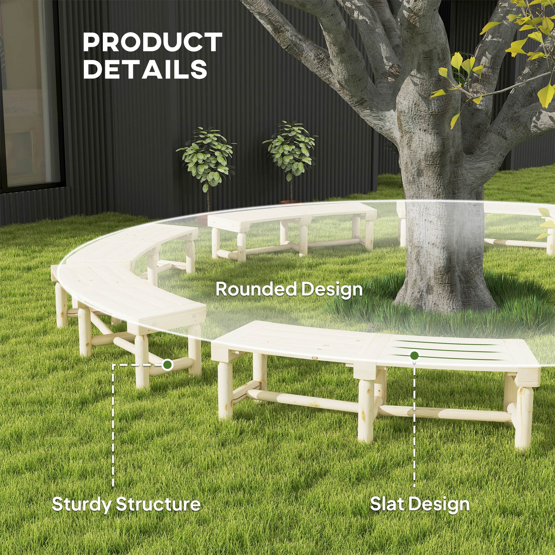 Wooden Outdoor Bench, Semicircular Round Patio Loveseat, Wrap Around Tree Bench with Slatted Seat for Yard, Garden, Deck, Lawn, Natural