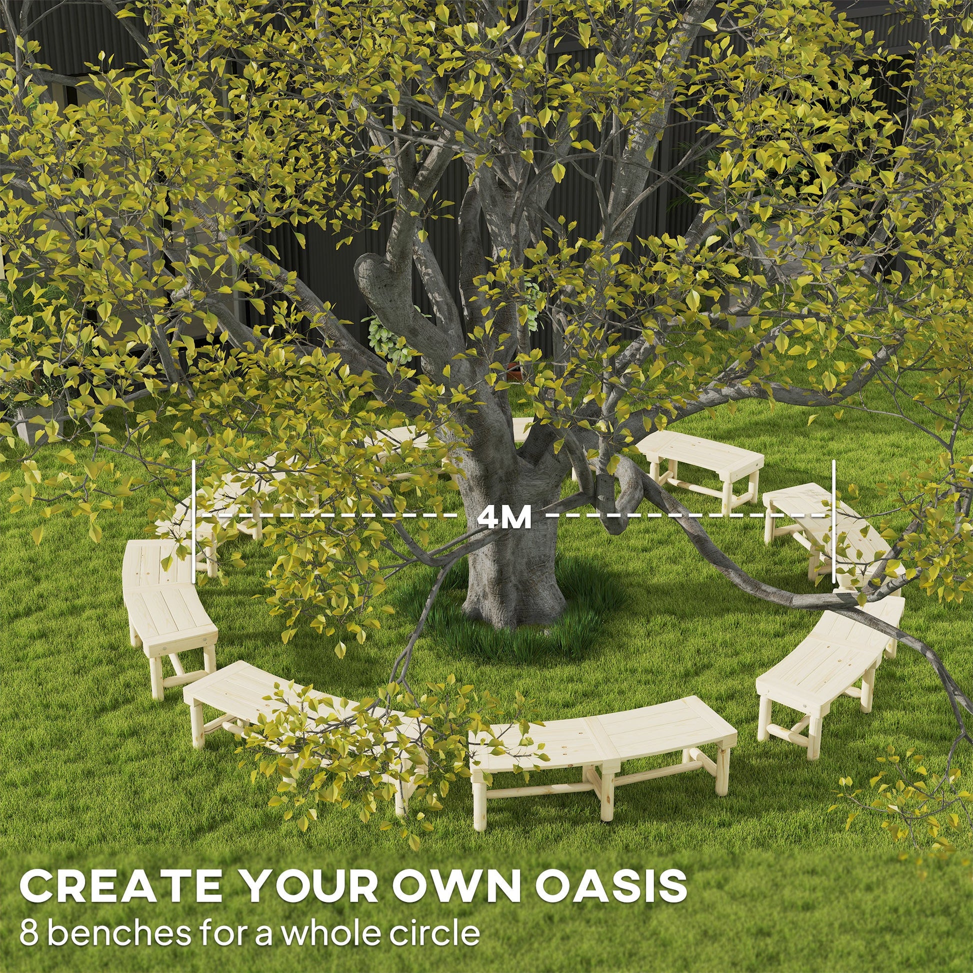 Wooden Outdoor Bench, Semicircular Round Patio Loveseat, Wrap Around Tree Bench with Slatted Seat for Yard, Garden, Deck, Lawn, Natural